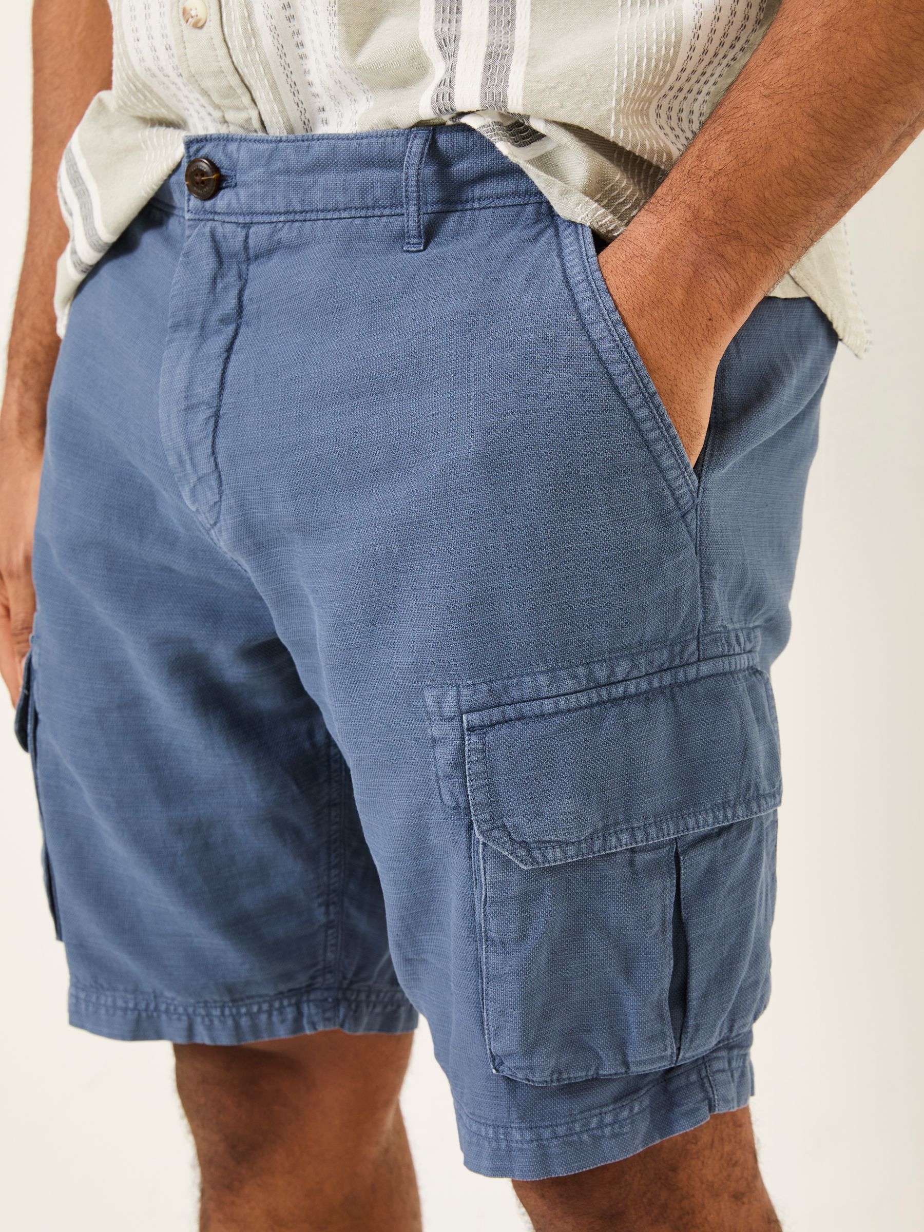 Blue Cotton Linen Cargo Shorts - Image 8 of 9