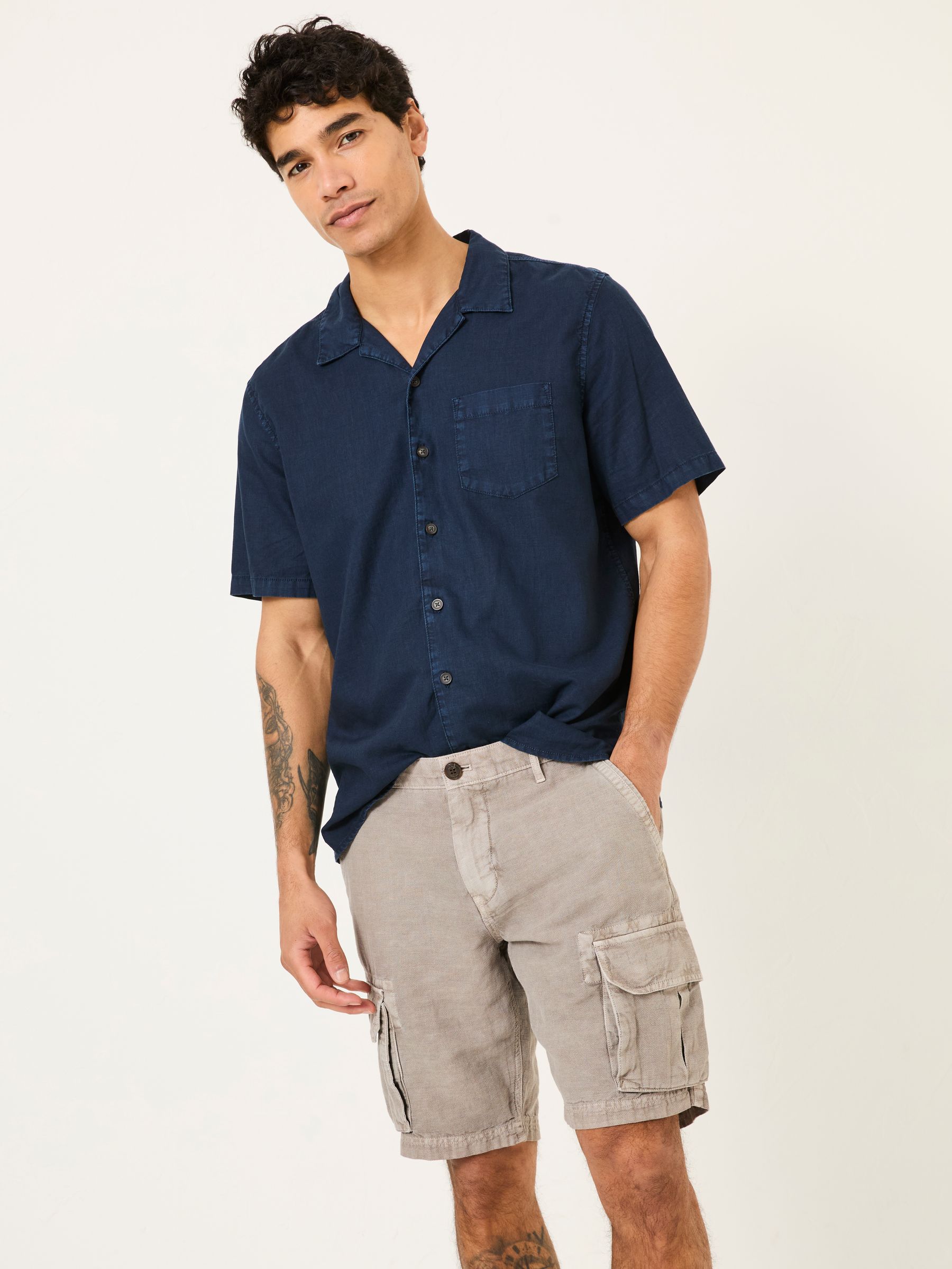 Grey Cotton Linen Cargo Shorts - Image 1 of 5