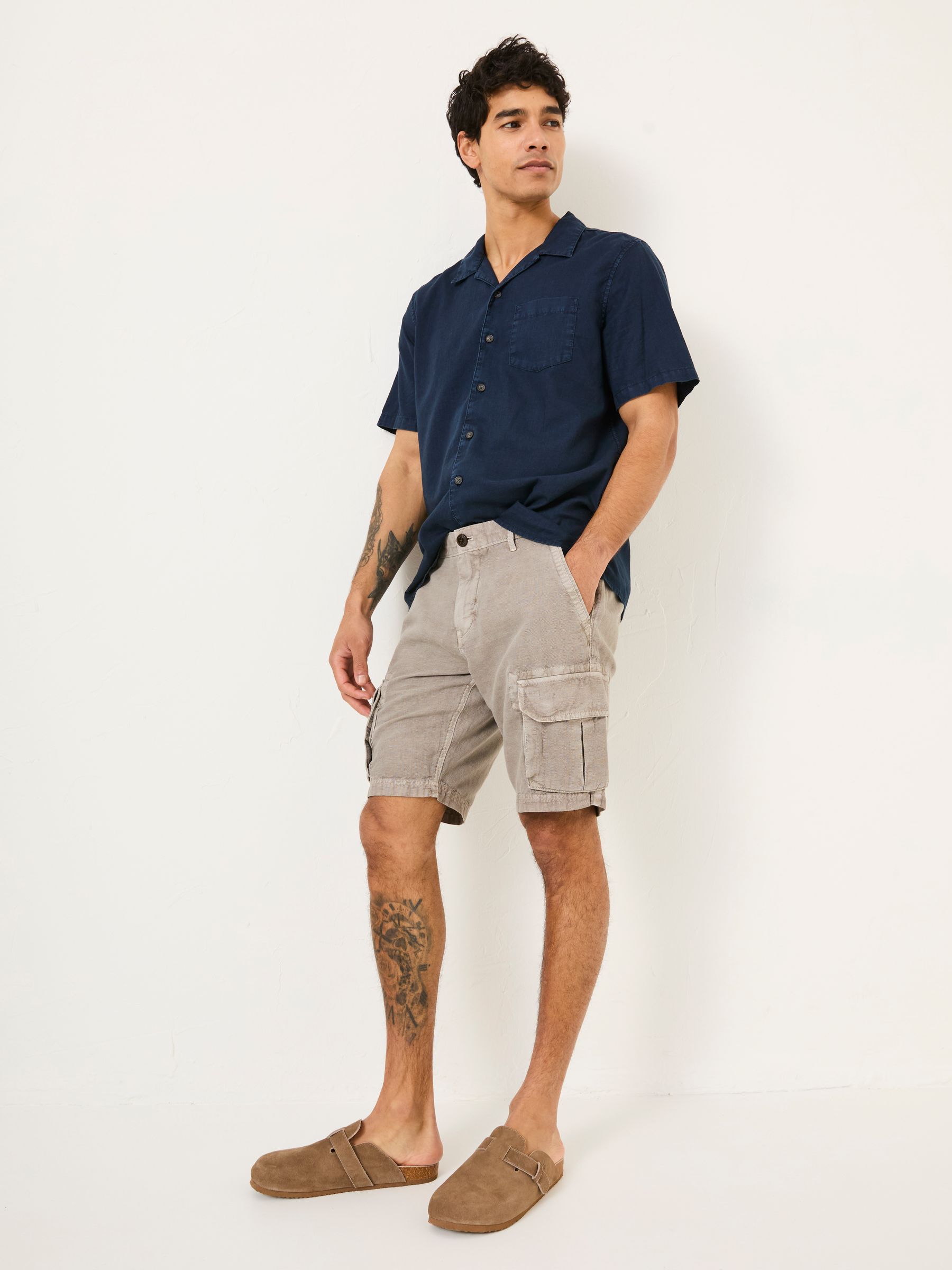 Grey Cotton Linen Cargo Shorts - Image 2 of 5