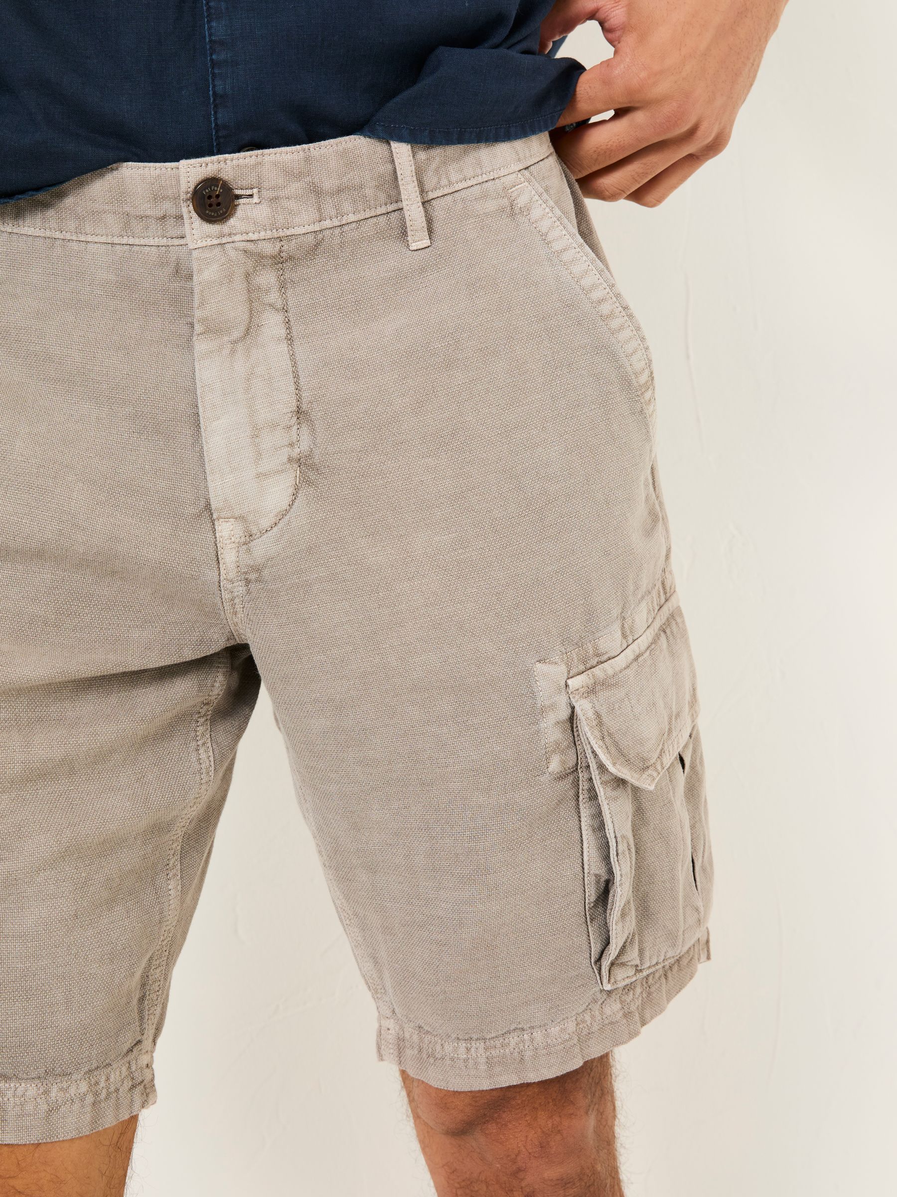 Grey Cotton Linen Cargo Shorts - Image 3 of 5