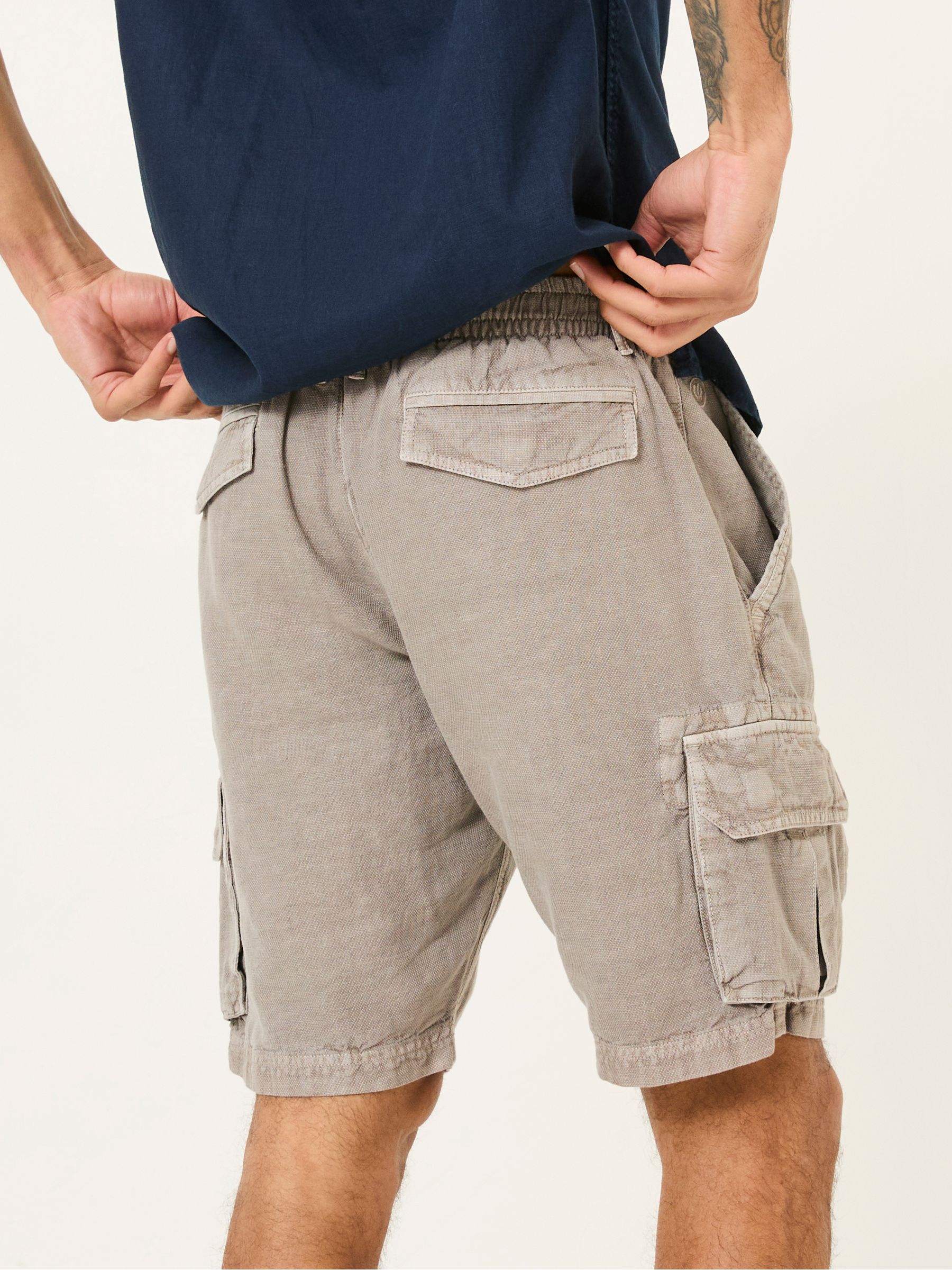 Grey Cotton Linen Cargo Shorts - Image 4 of 5