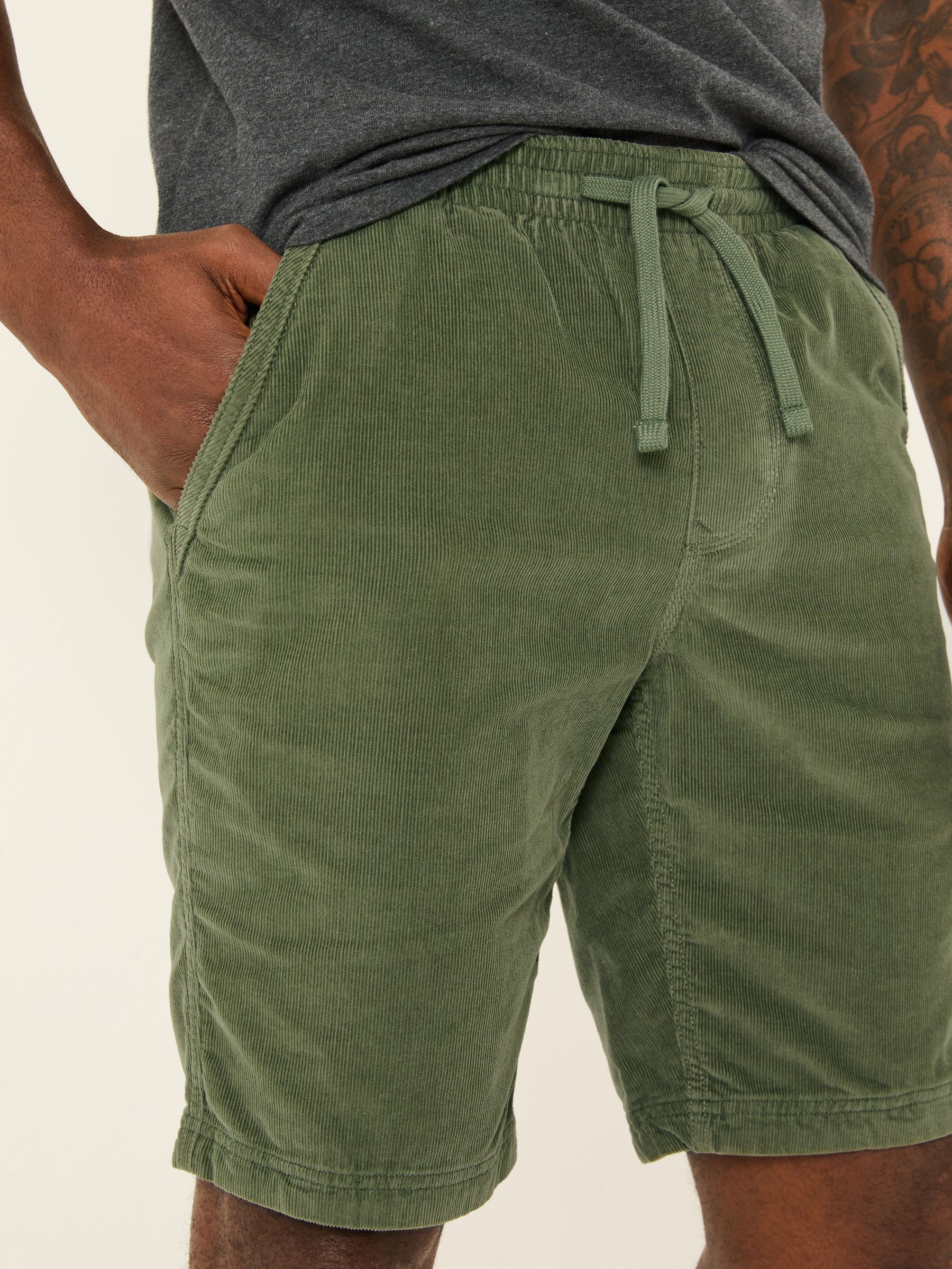Seaton Khaki Green Pull On Cord Shorts - Image 2 of 5