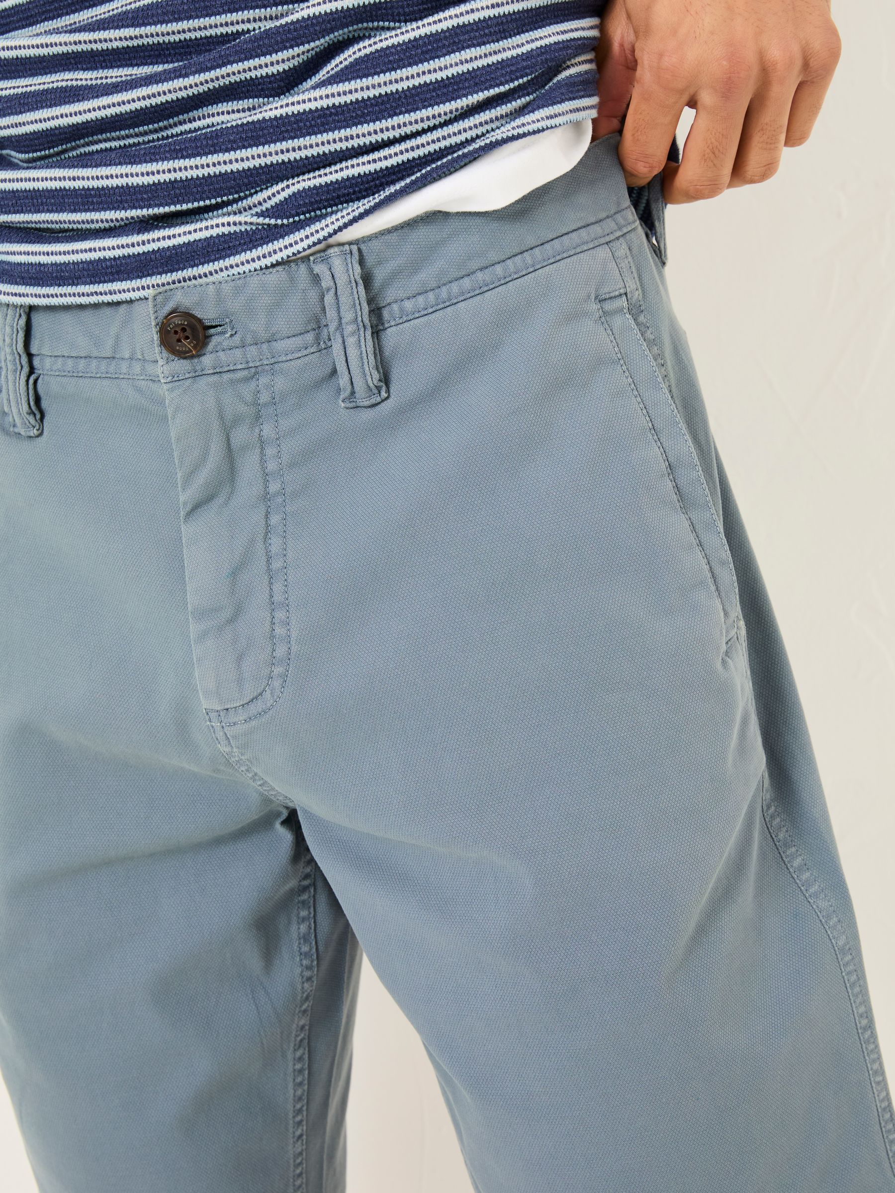 【BLUE】Plain Front Shorts Cut-Off Twill Garment Dye Adaptive Easy-Care Chino Twill Short - Navy