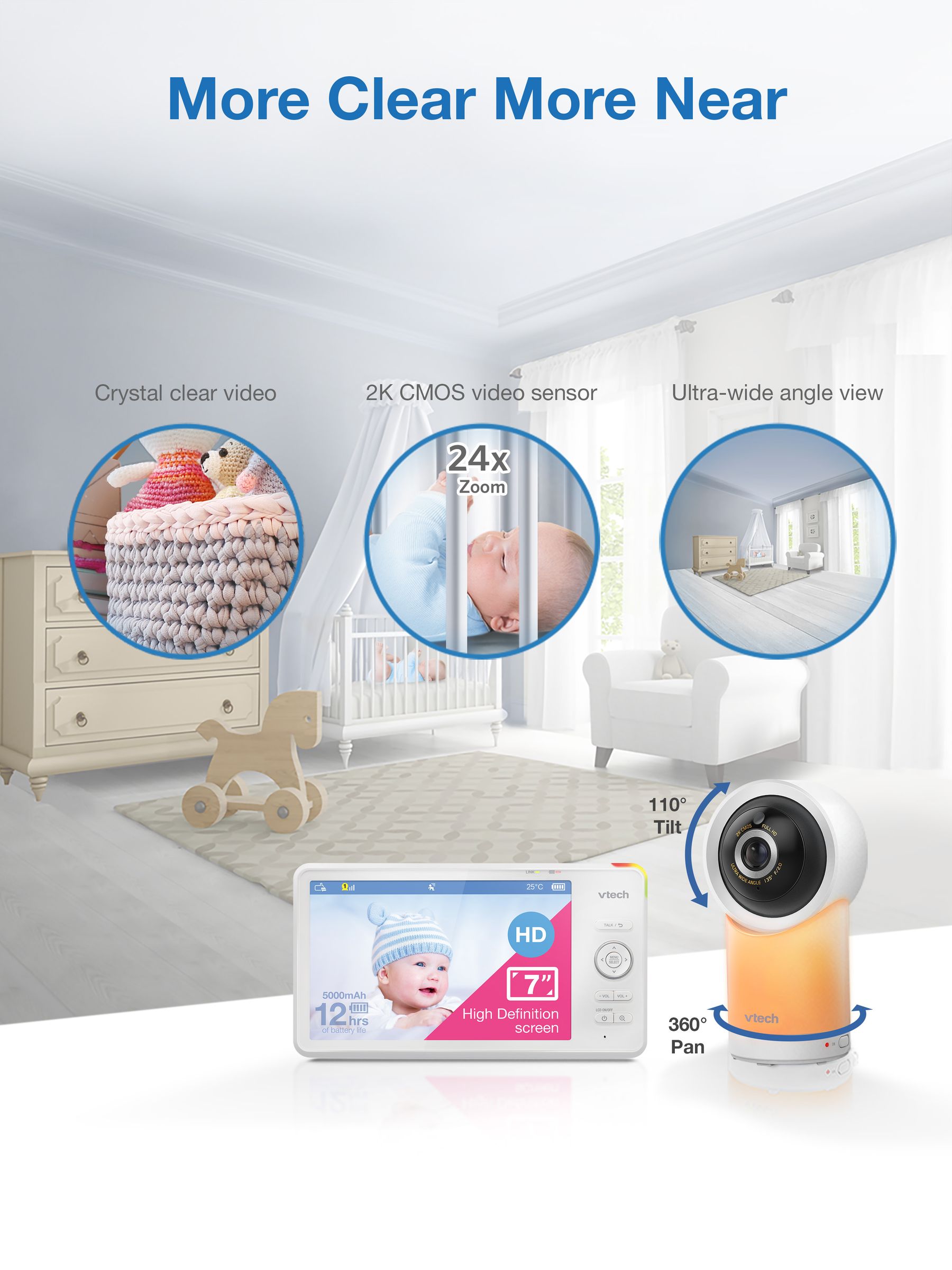 V-Tech RM7766HD 7inch Smart Wi-Fi Baby Monitor - Image 3 of 6