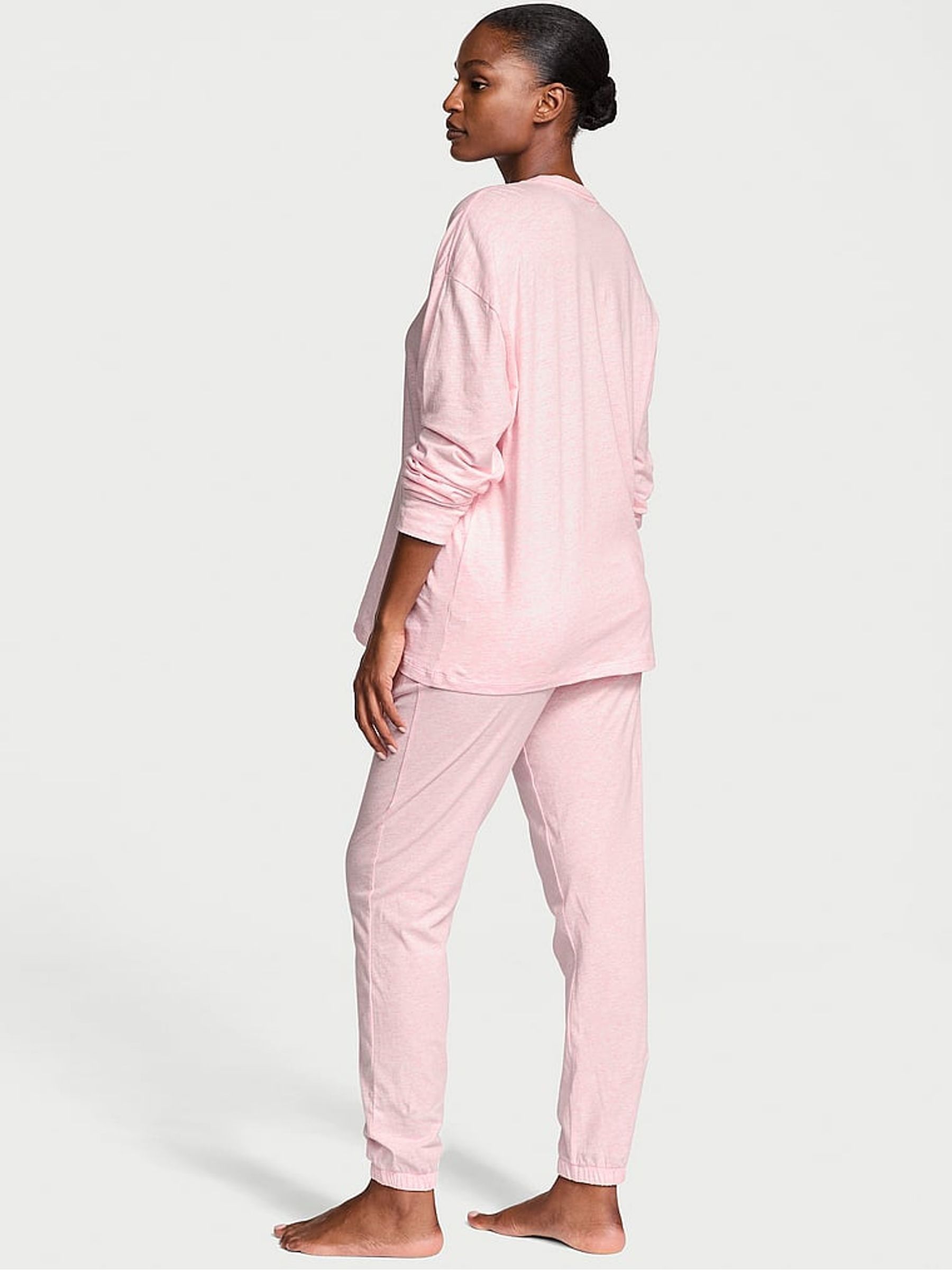 Heather Pink Petal Rhinestone Graphic London Cotton Long Pyjama Set - Image 2 of 4
