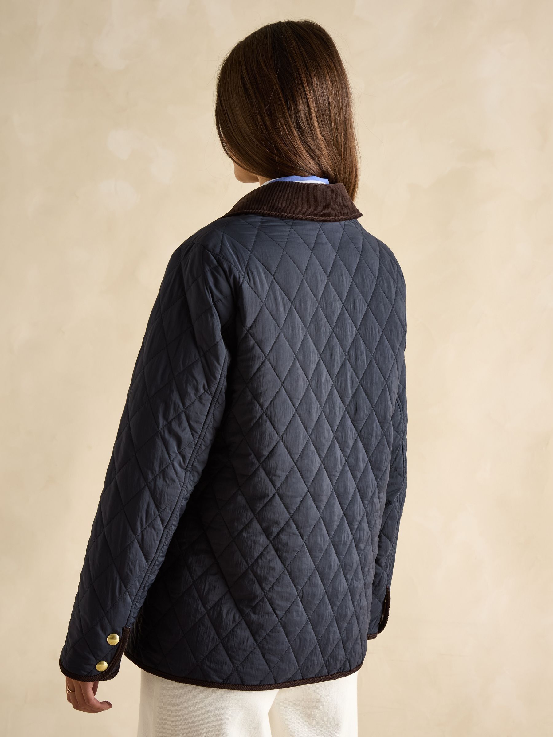 Quinn Navy Showerproof Diamond Quilted Coat - Image 2 of 9