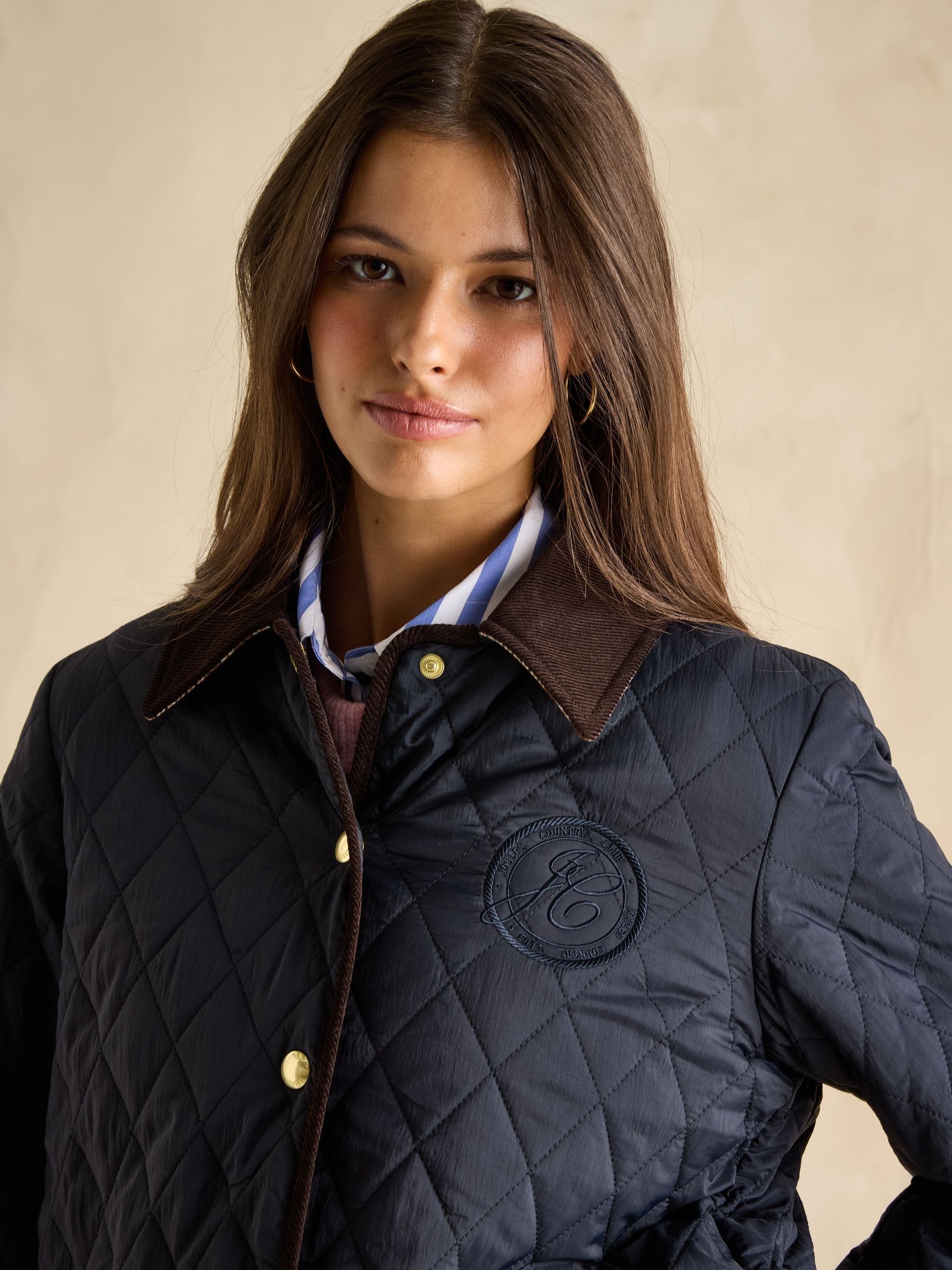 Quinn Navy Showerproof Diamond Quilted Coat - Image 4 of 9