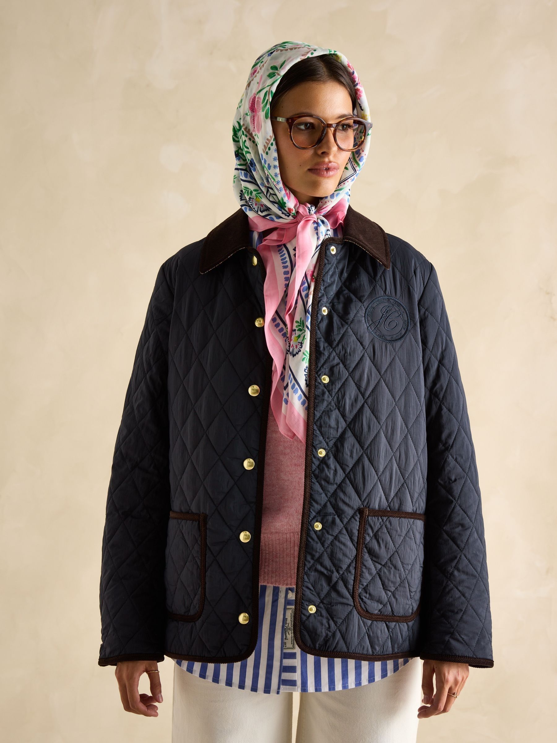 Quinn Navy Showerproof Diamond Quilted Coat - Image 7 of 9