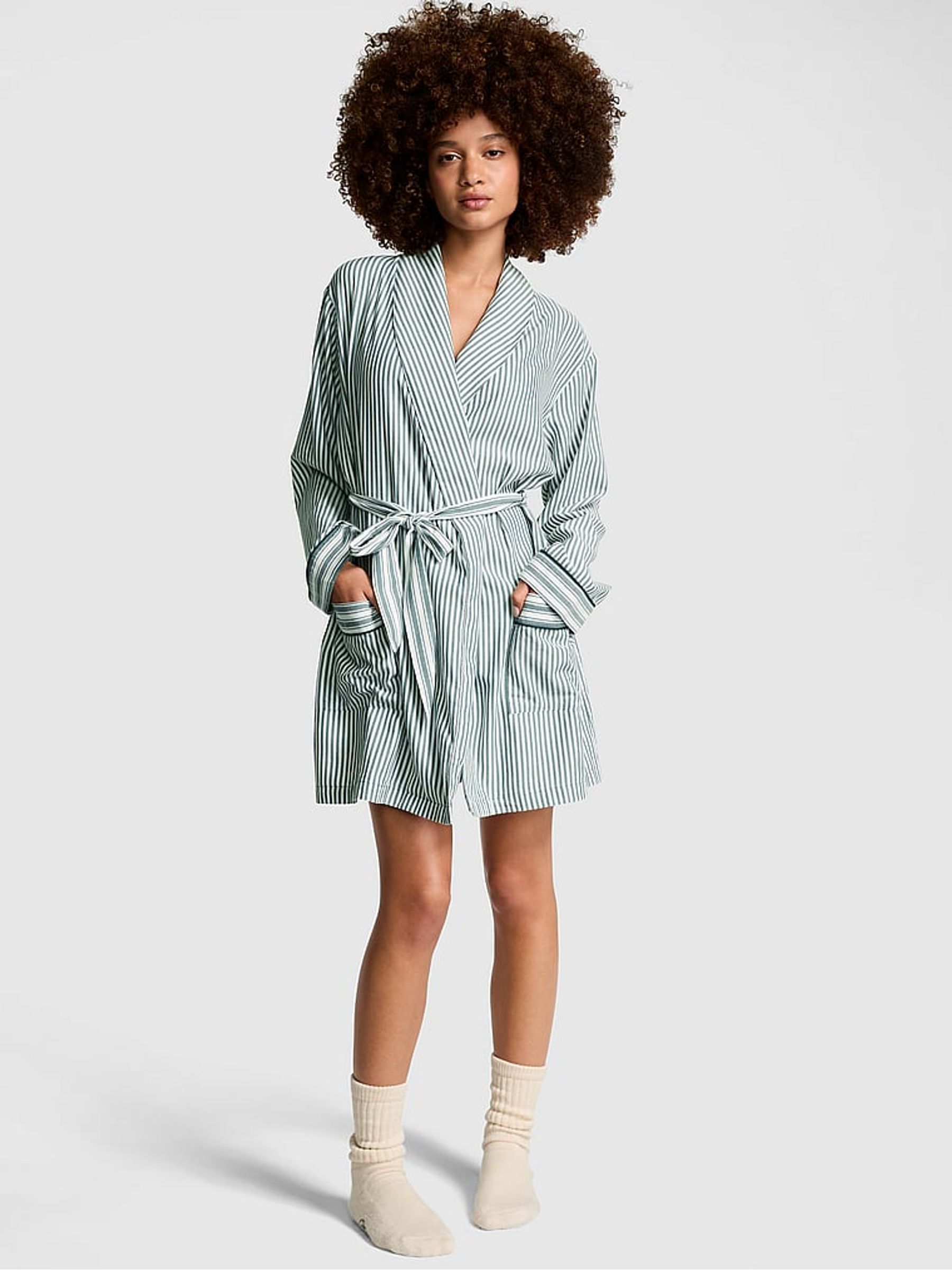 Deep Forest Green Flannel Robe - Image 1 of 3