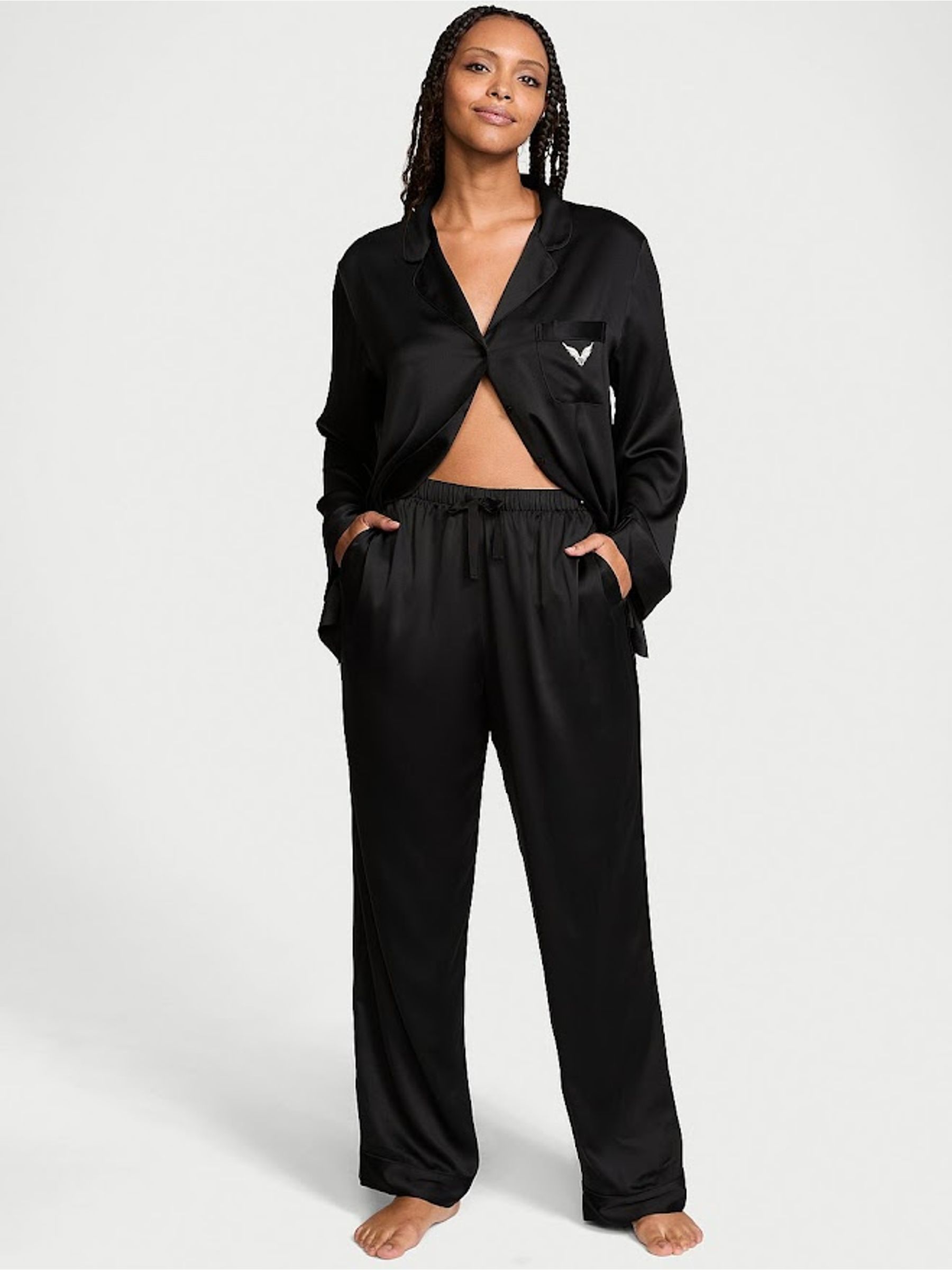 Black Fashion Show '24 Glazed Satin Long Pyjama Set - Image 2 of 4