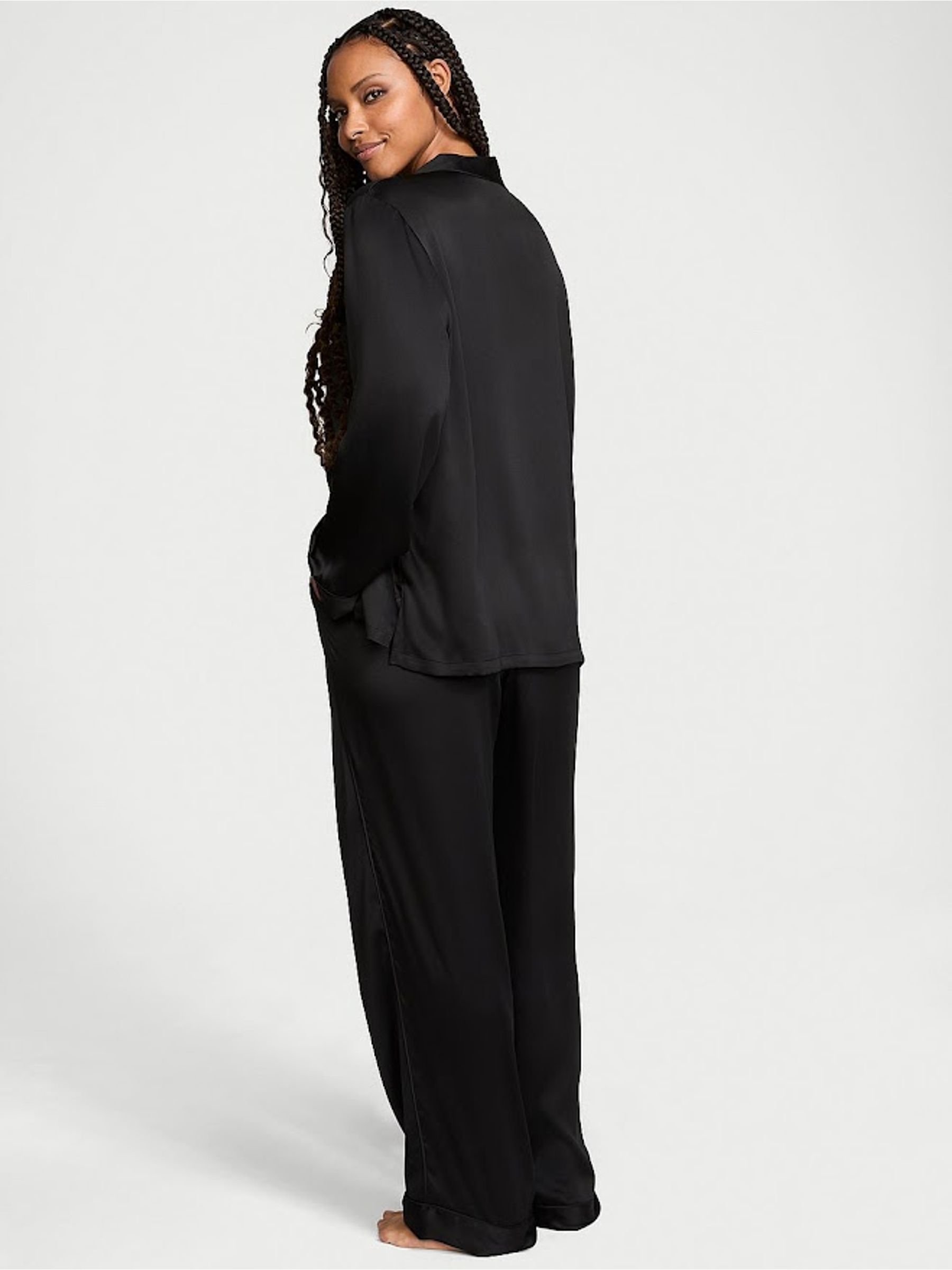 Black Fashion Show '24 Glazed Satin Long Pyjama Set - Image 3 of 4