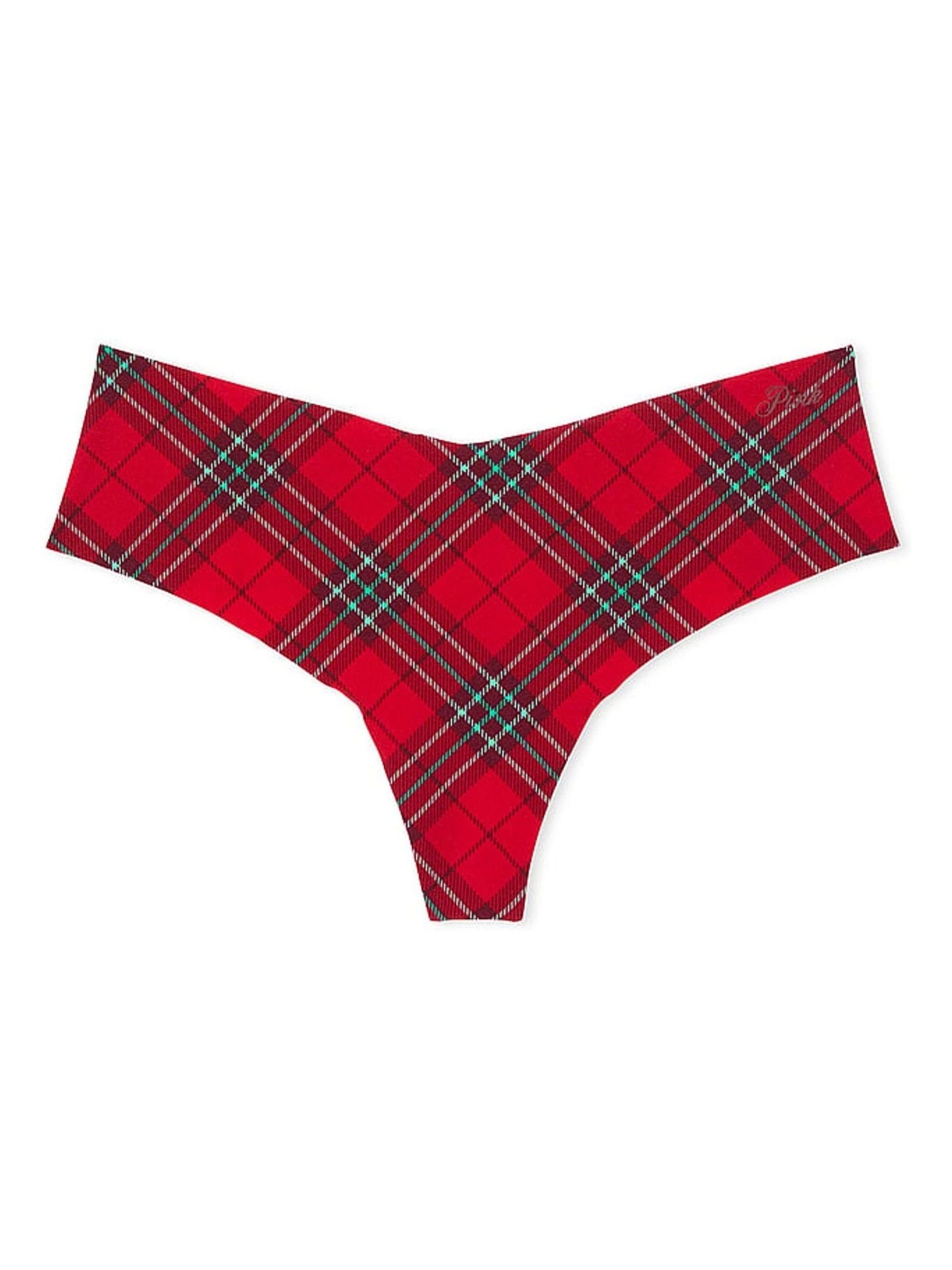 Red Vermillion Plaid Thong Knickers - Image 3 of 3