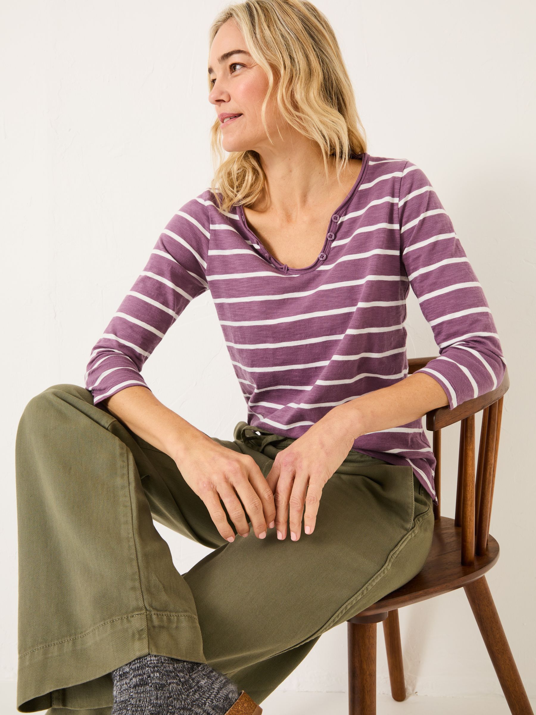 Porter Dusky Purple Stripe 100% Cotton T-Shirt - Image 3 of 9