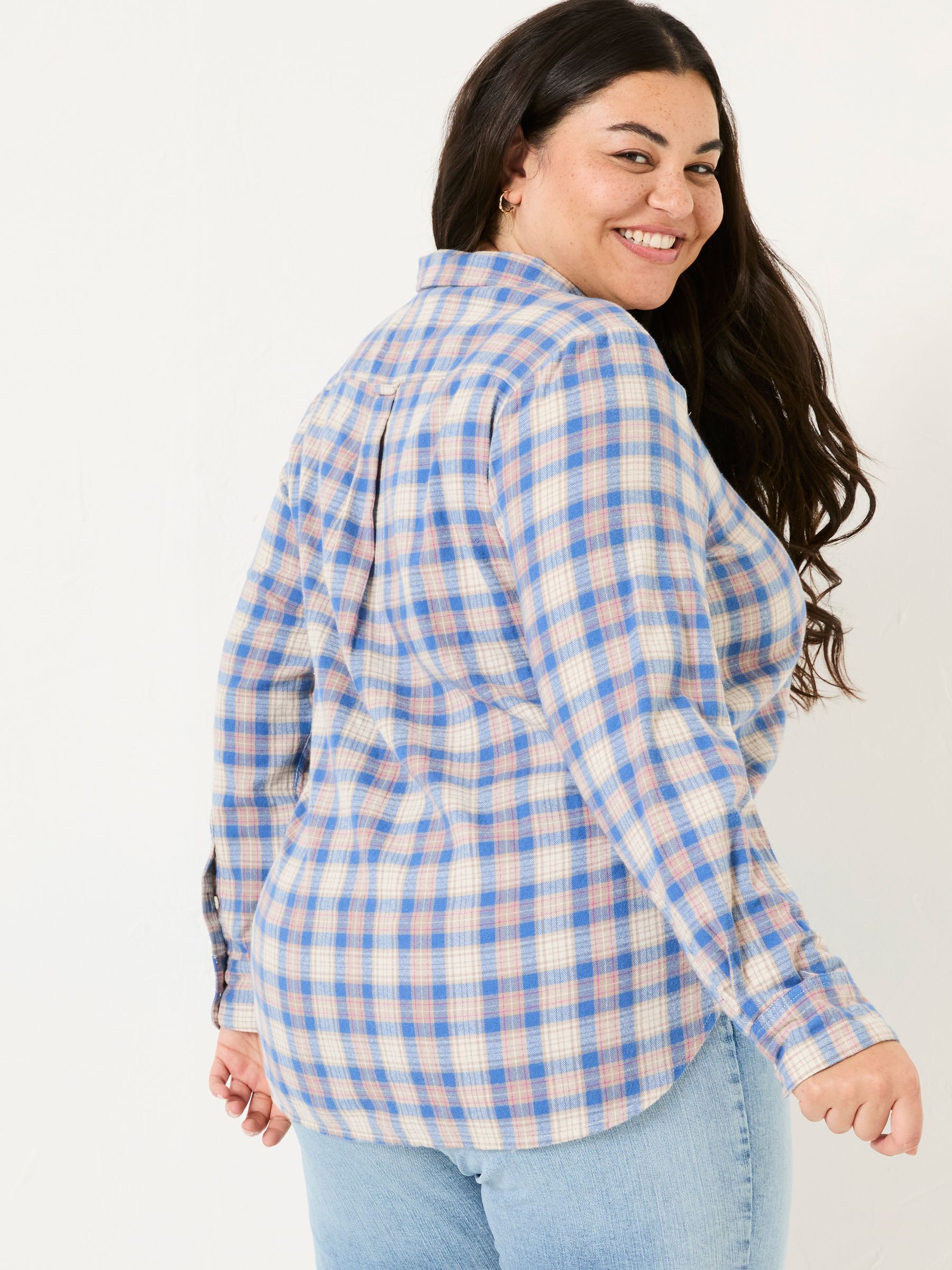 Olivia Blue Check 100% Cotton Long Sleeve Shirt - Image 6 of 9