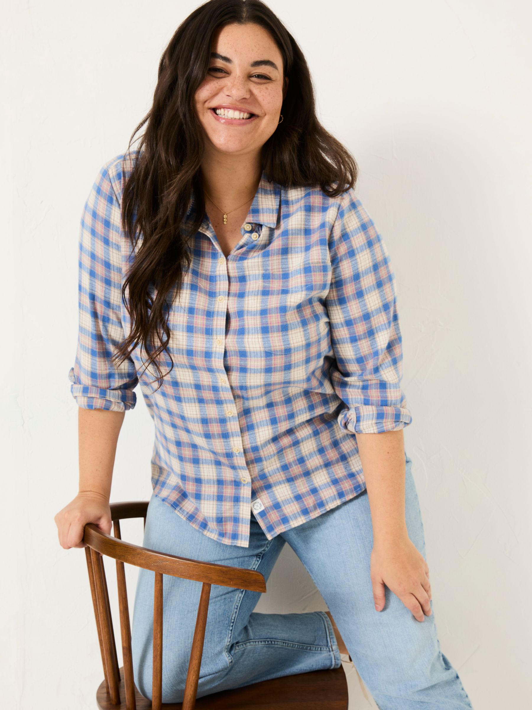 Olivia Blue Check 100% Cotton Long Sleeve Shirt - Image 7 of 9