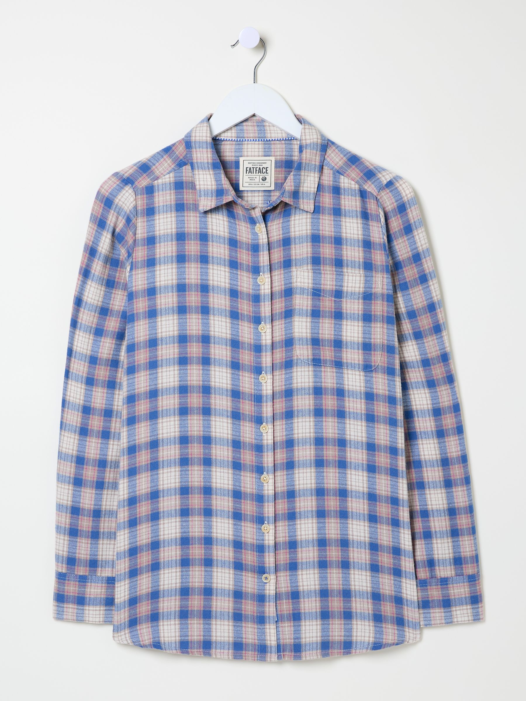 Olivia Blue Check 100% Cotton Long Sleeve Shirt - Image 9 of 9