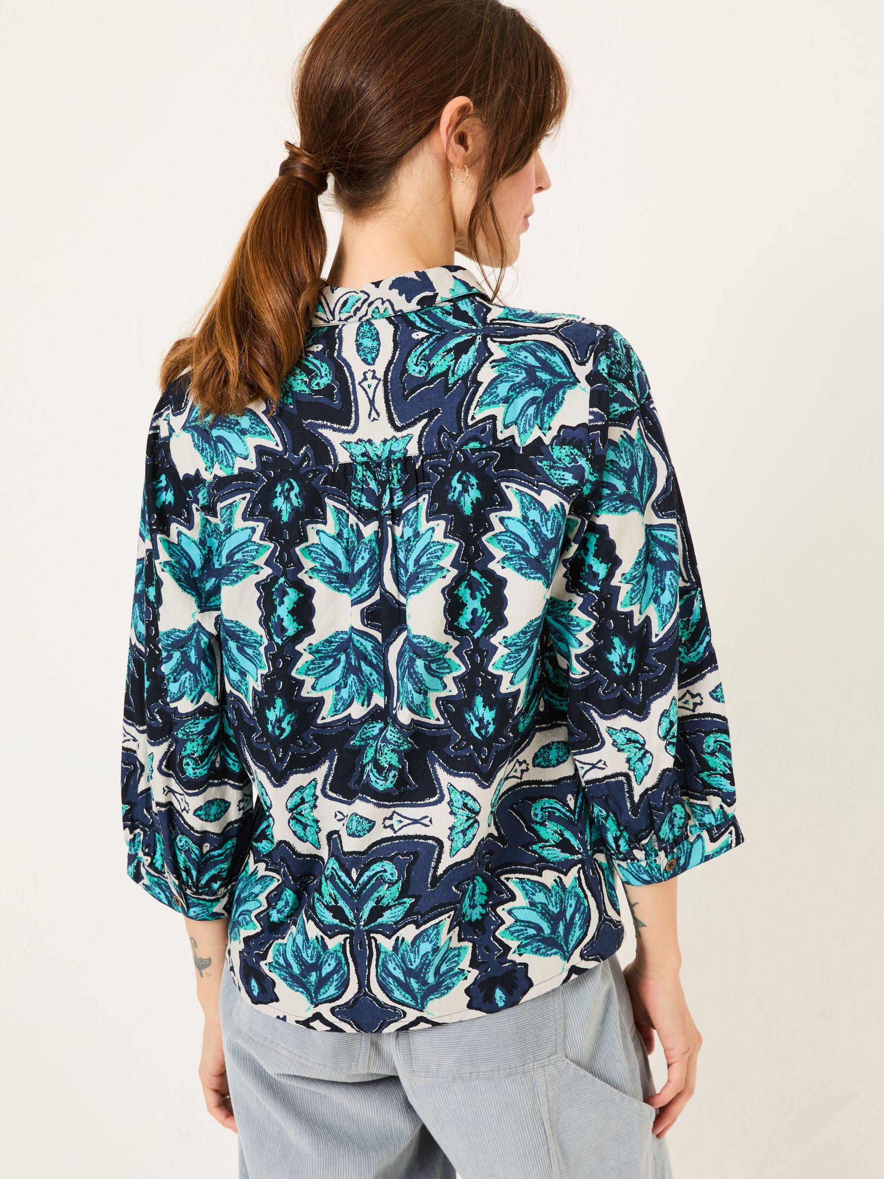 Roxi Jade Green Sketched Leaves Shirt | FatFace