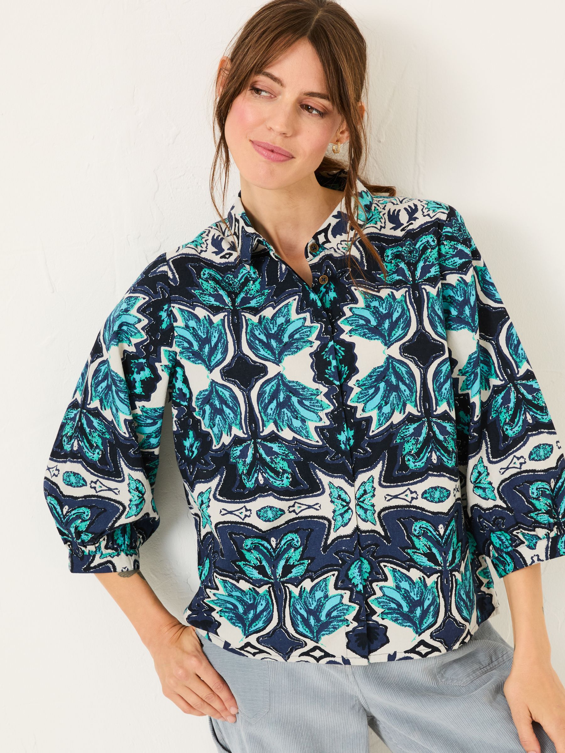 Roxi Jade Green Sketched Leaves Shirt | FatFace