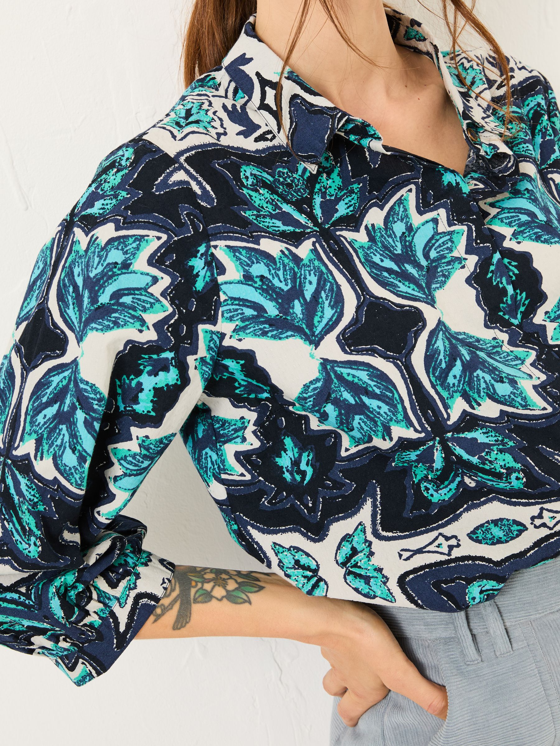 Roxi Jade Green Sketched Leaves Shirt | FatFace