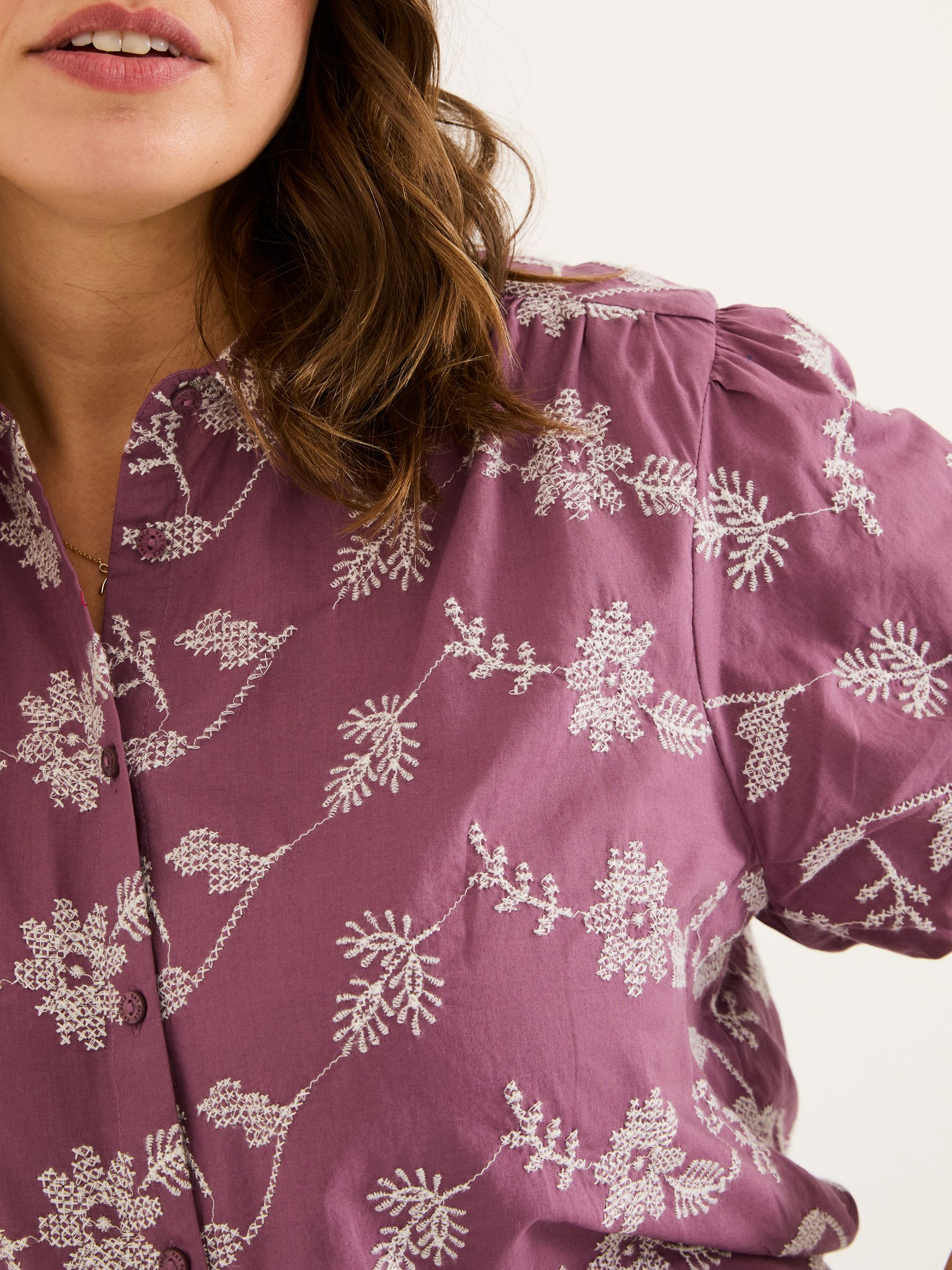 Dusky Purple Kat 100% Cotton Embroidered Shirt - Image 10 of 12