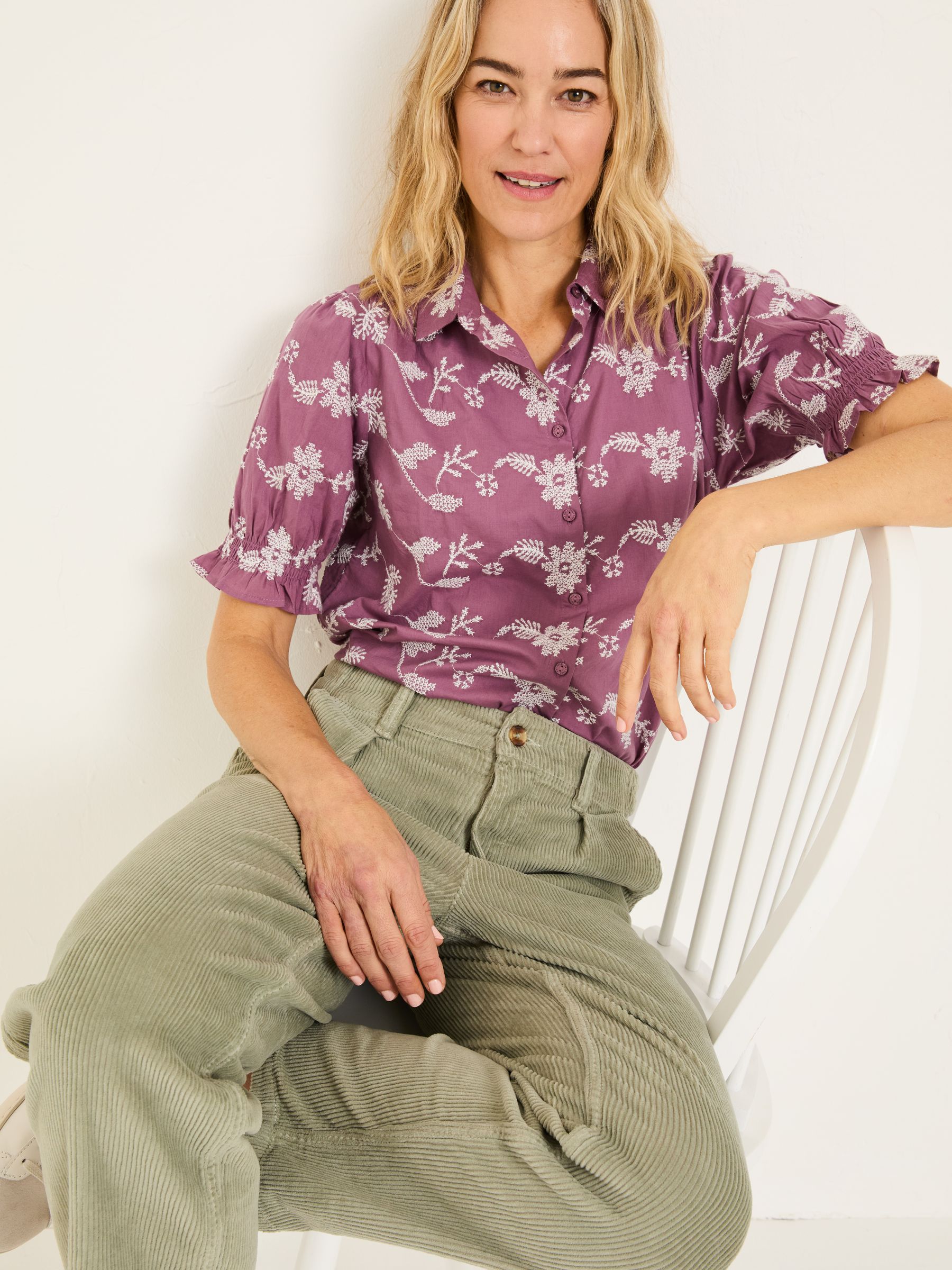 Dusky Purple Kat 100% Cotton Embroidered Shirt - Image 5 of 12