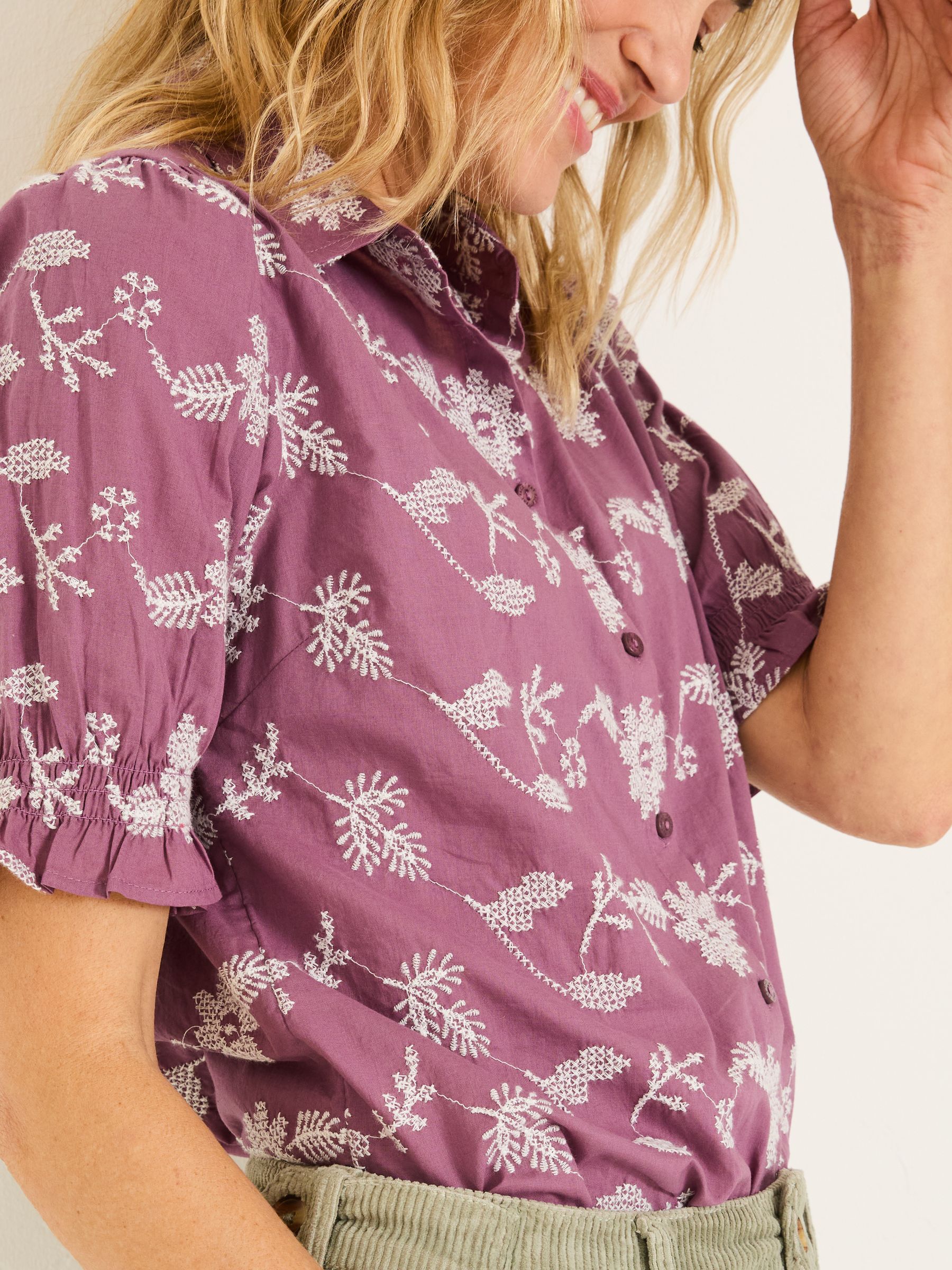 Dusky Purple Kat 100% Cotton Embroidered Shirt - Image 6 of 12