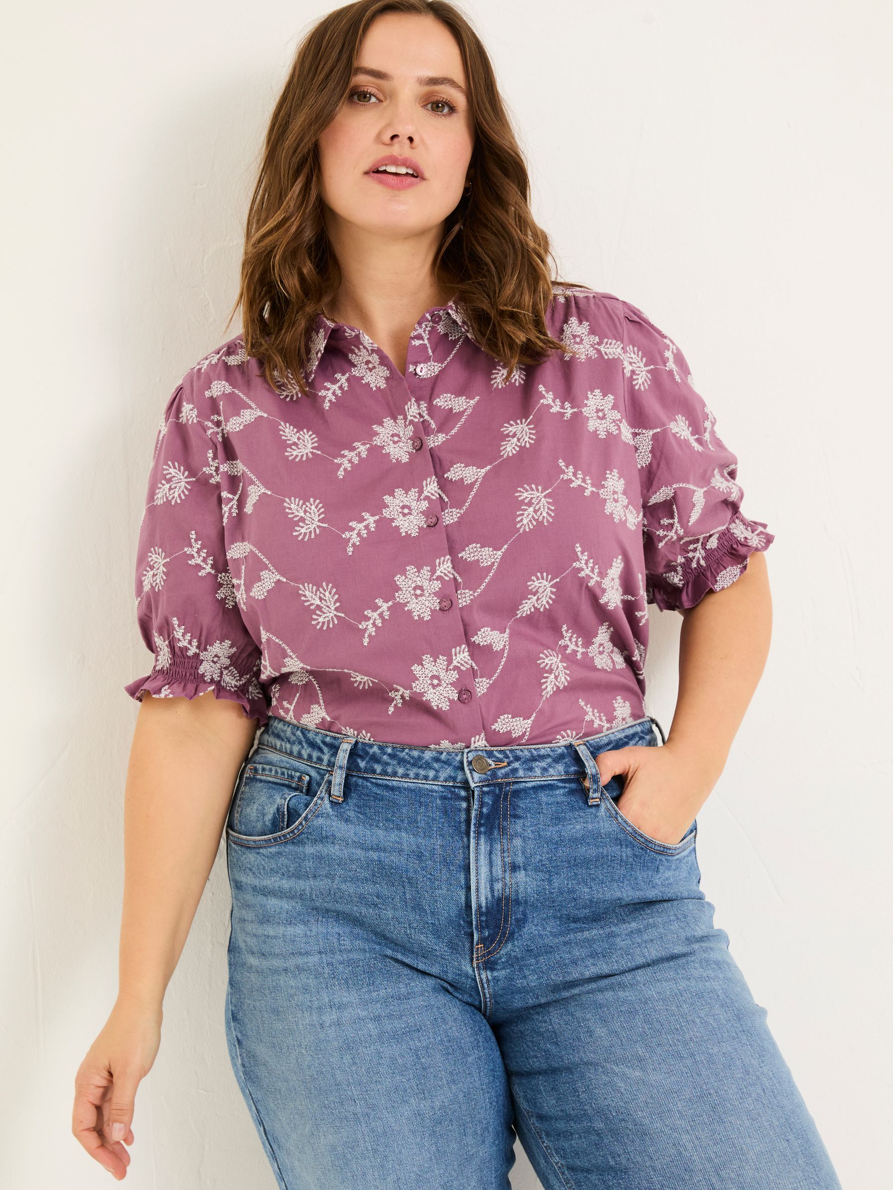 Dusky Purple Kat 100% Cotton Embroidered Shirt - Image 7 of 12