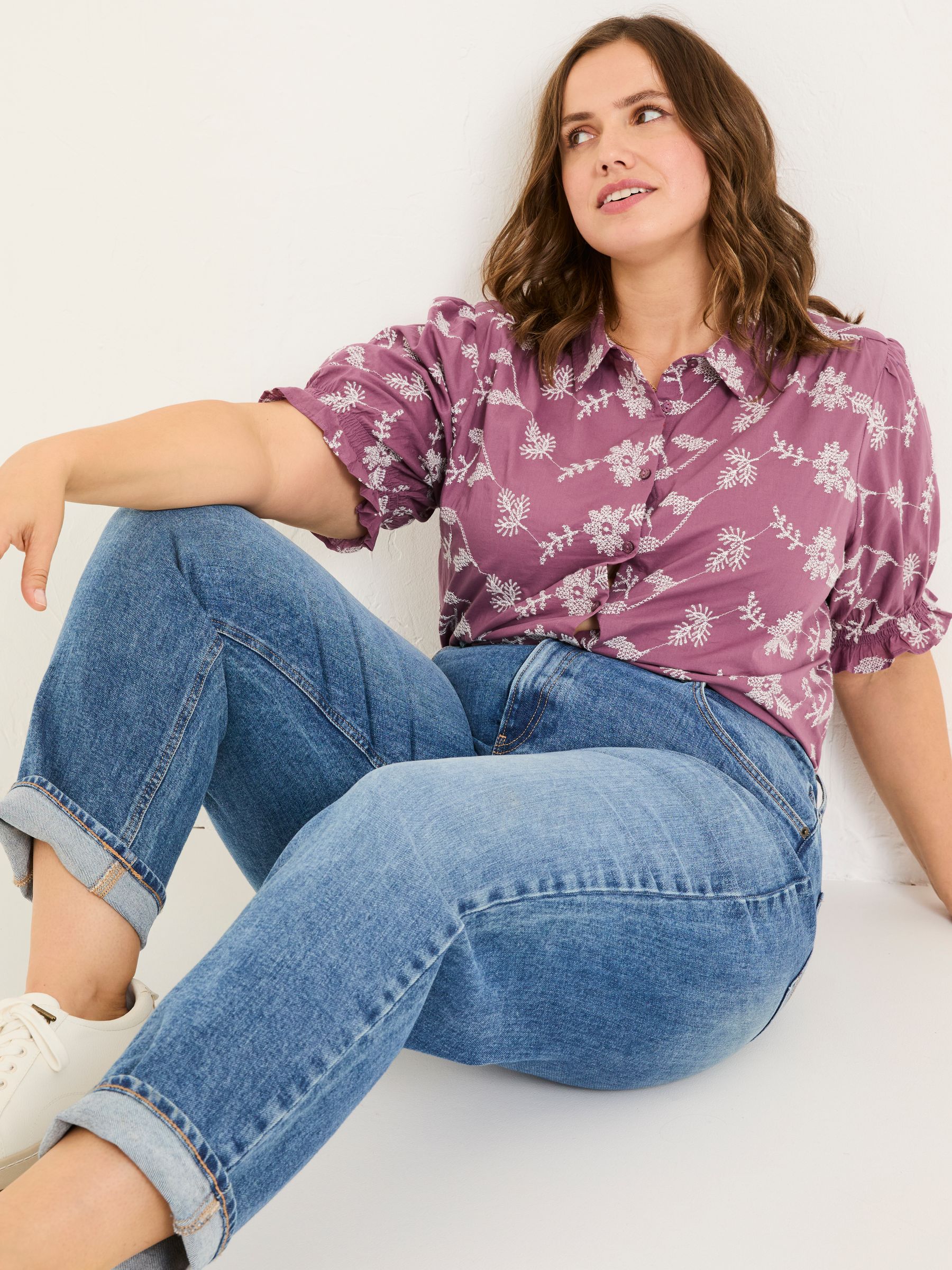 Dusky Purple Kat 100% Cotton Embroidered Shirt - Image 9 of 12