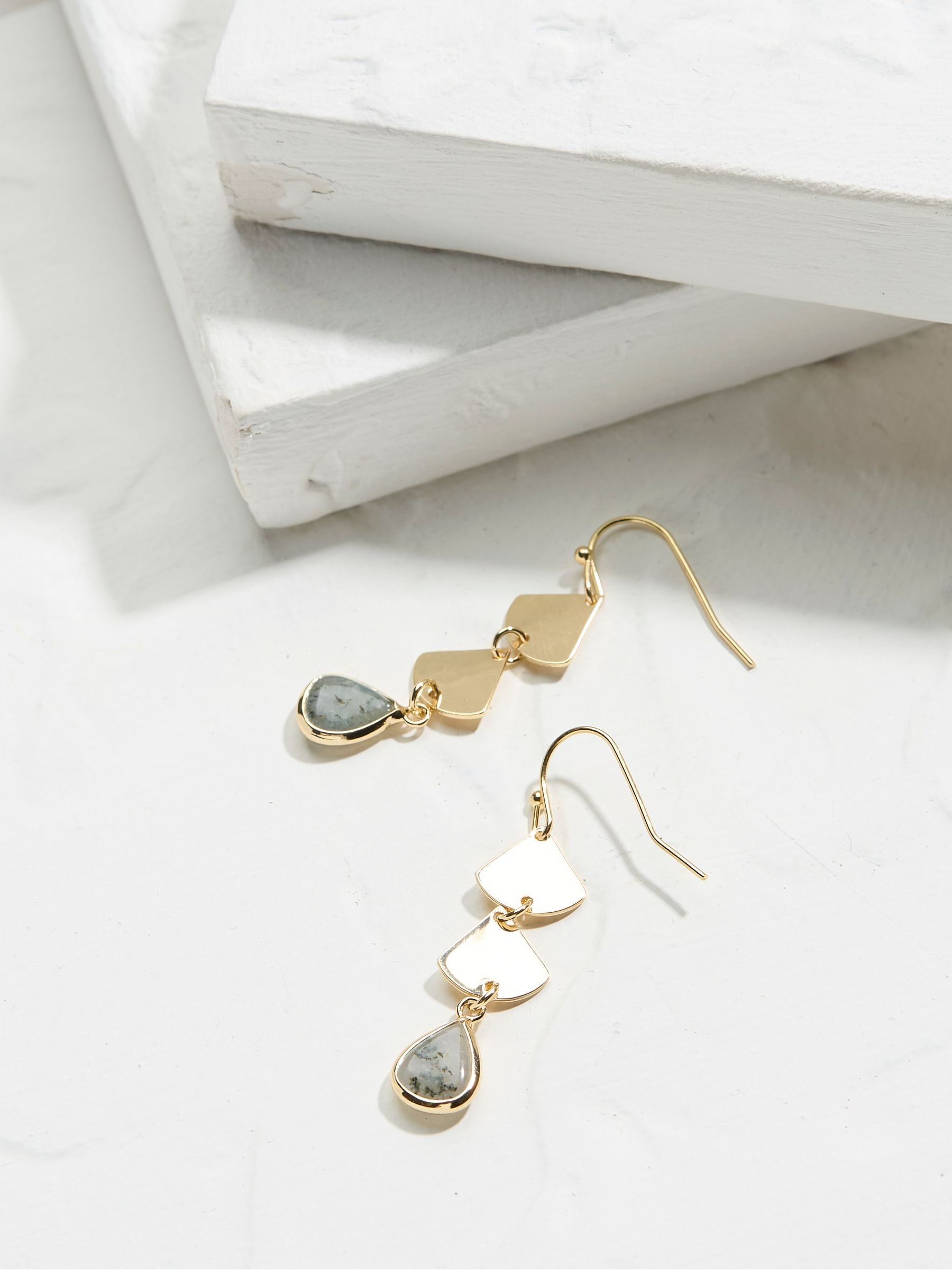 Gold Tone Fan Drop Earrings - Image 2 of 2 Gold Tone Fan Drop Earrings - Image 2 of 2