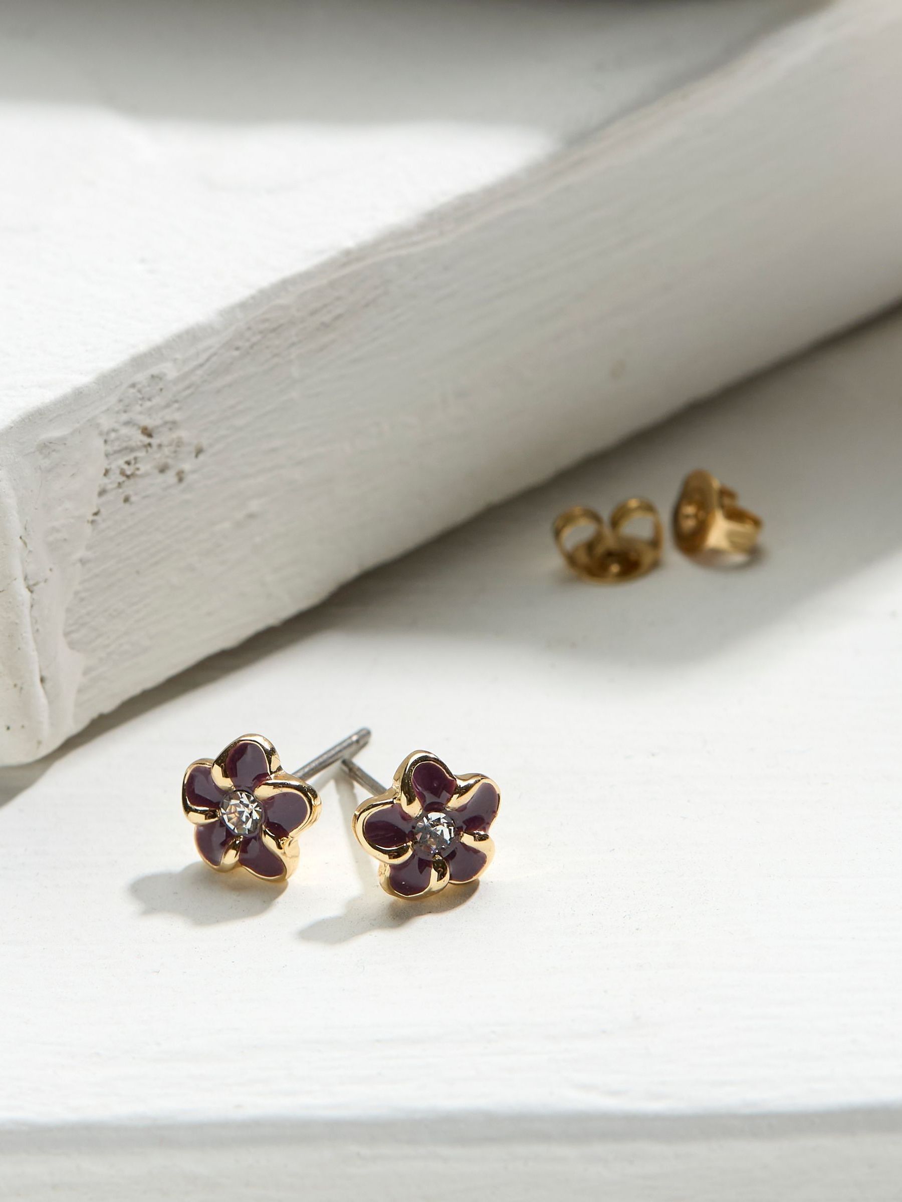 Purple Enamel Flower Stud Earrings - Image 2 of 2 Purple Enamel Flower Stud Earrings - Image 2 of 2