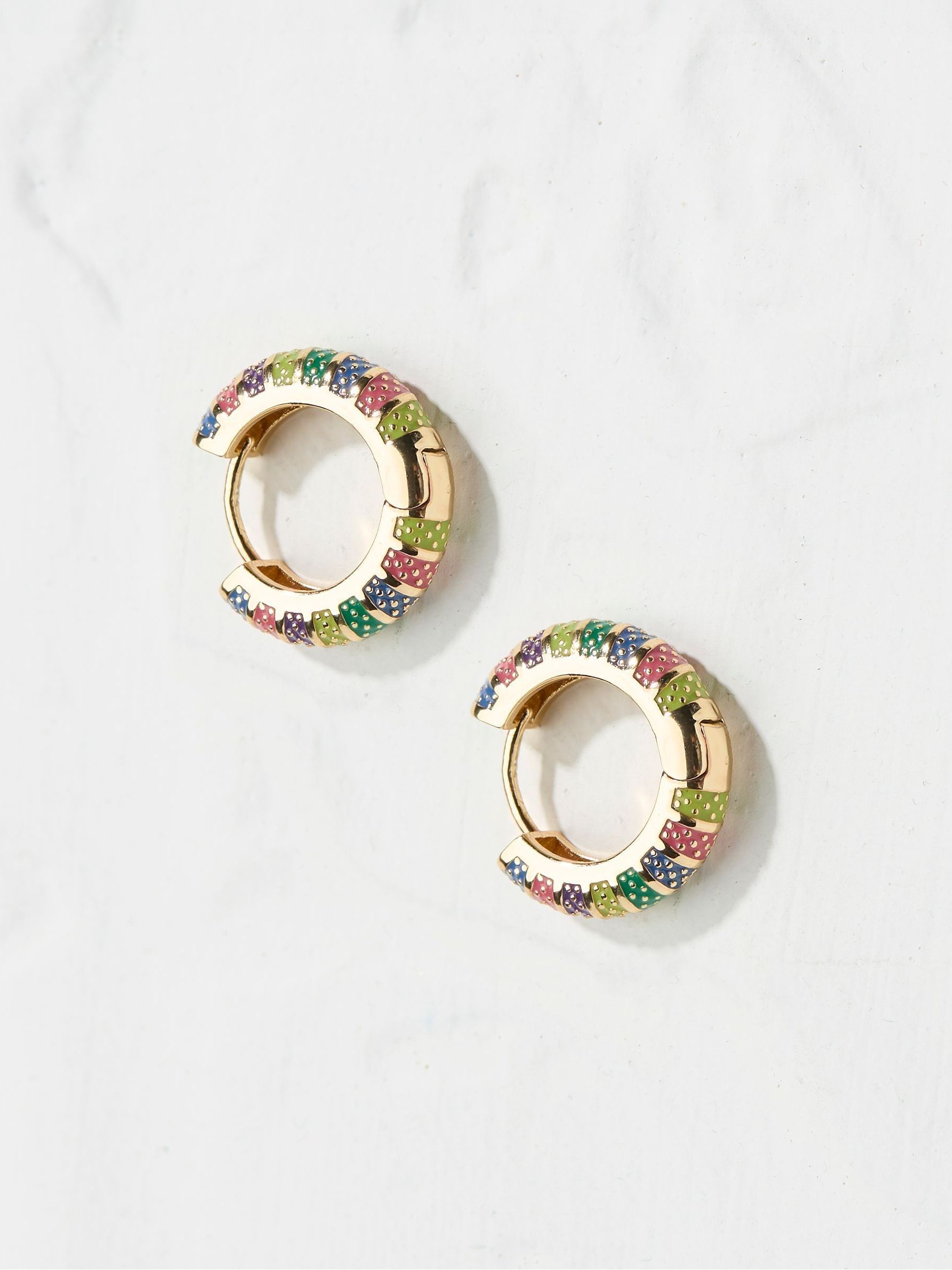 Gold Enamel Hoop Earrings - Image 1 of 2