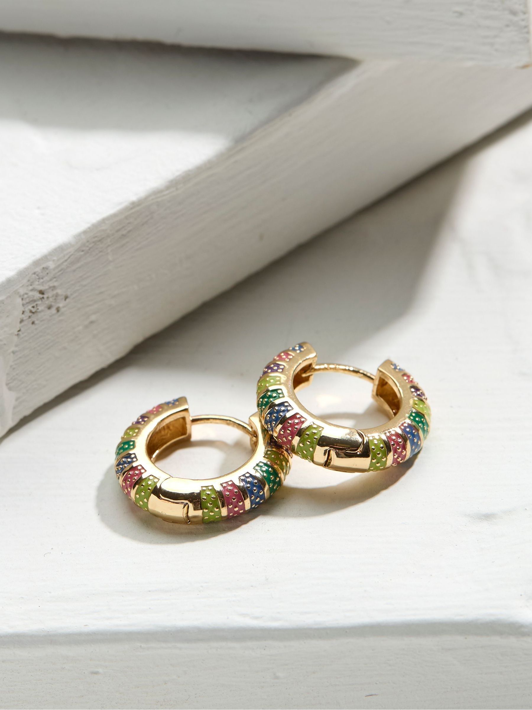 Gold Enamel Hoop Earrings - Image 2 of 2 Gold Enamel Hoop Earrings - Image 2 of 2