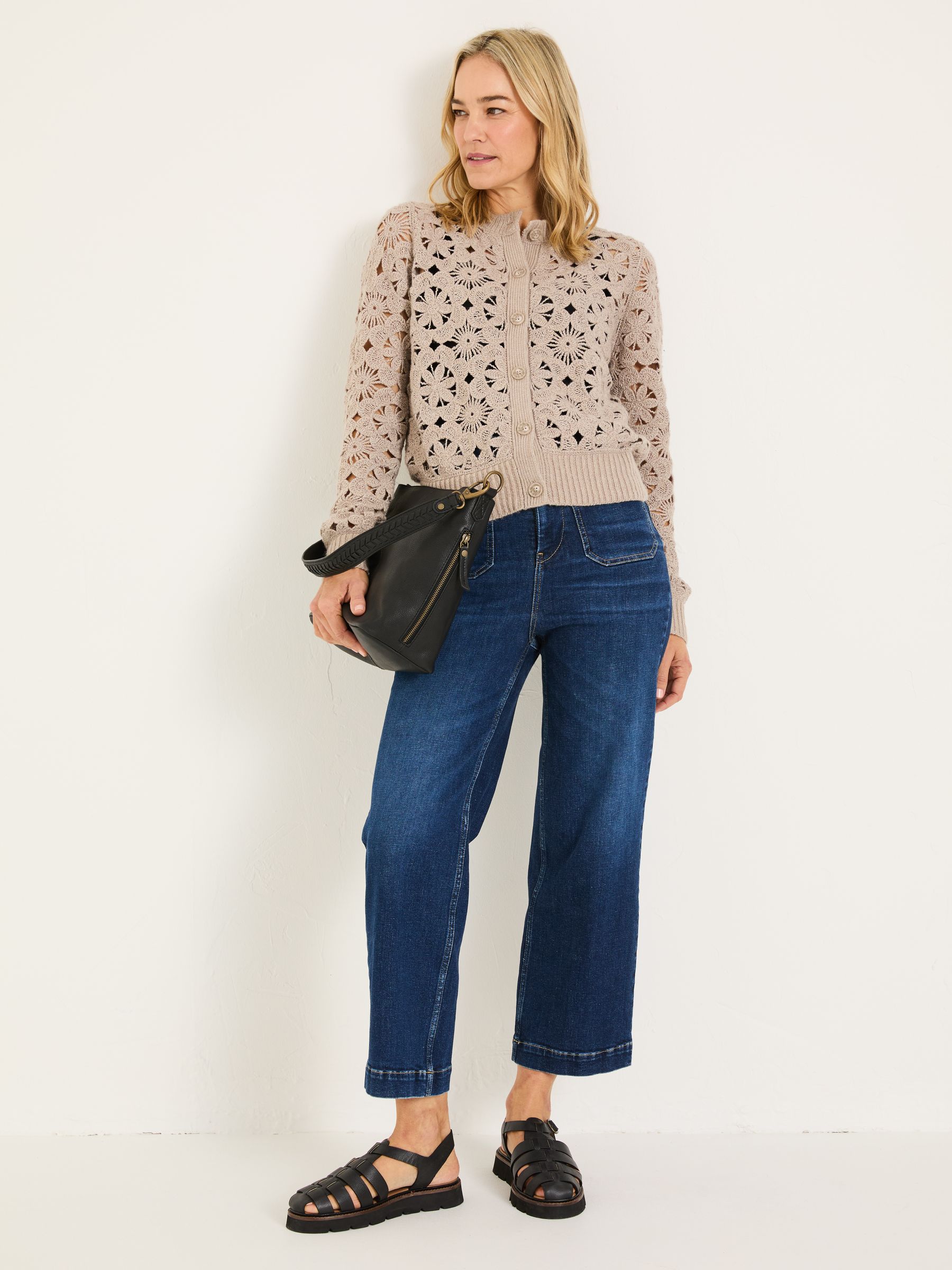 Dark Natural Cara Crochet Knitted Cardigan - Image 3 of 8