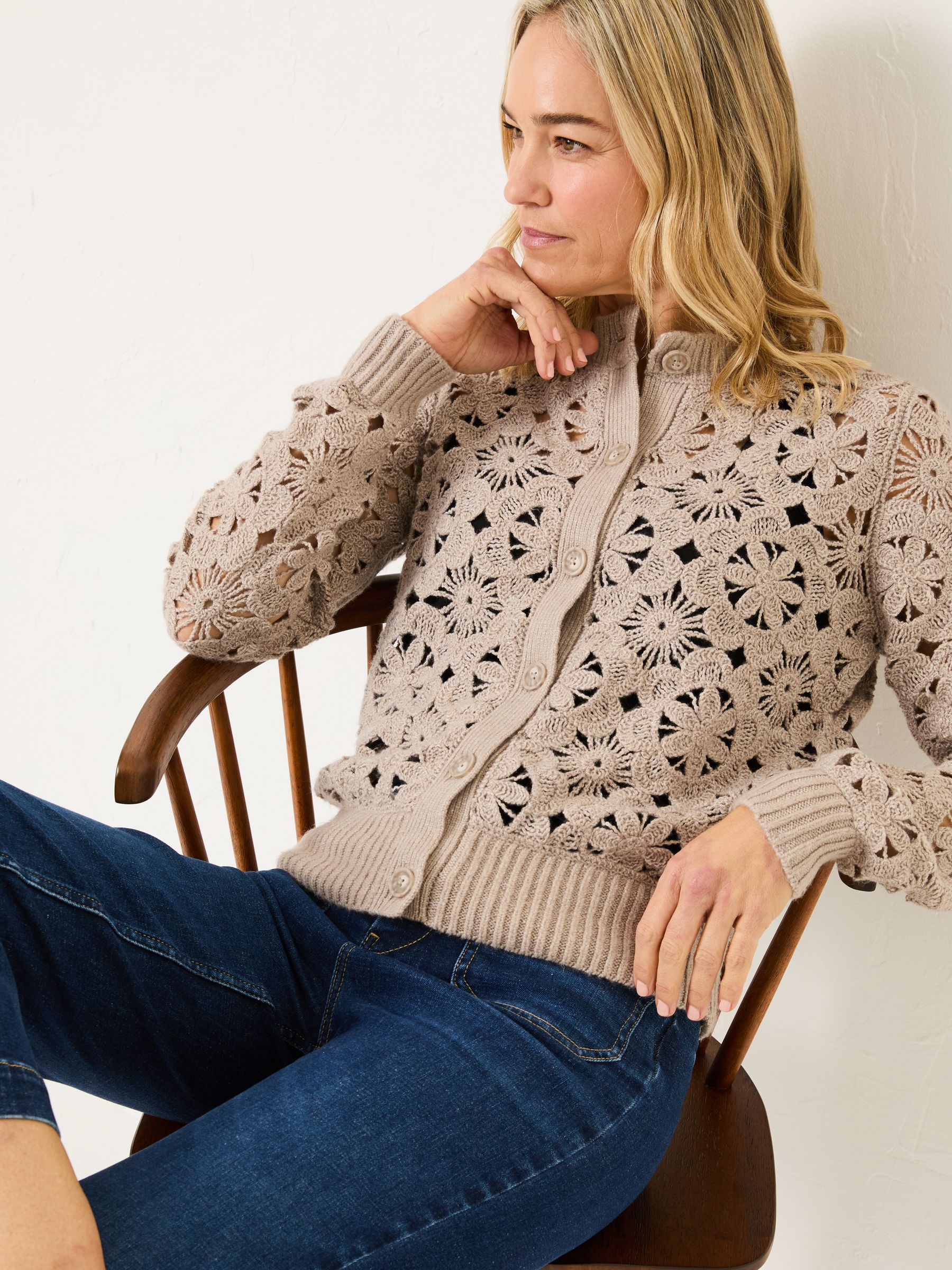 Dark Natural Cara Crochet Knitted Cardigan - Image 4 of 8