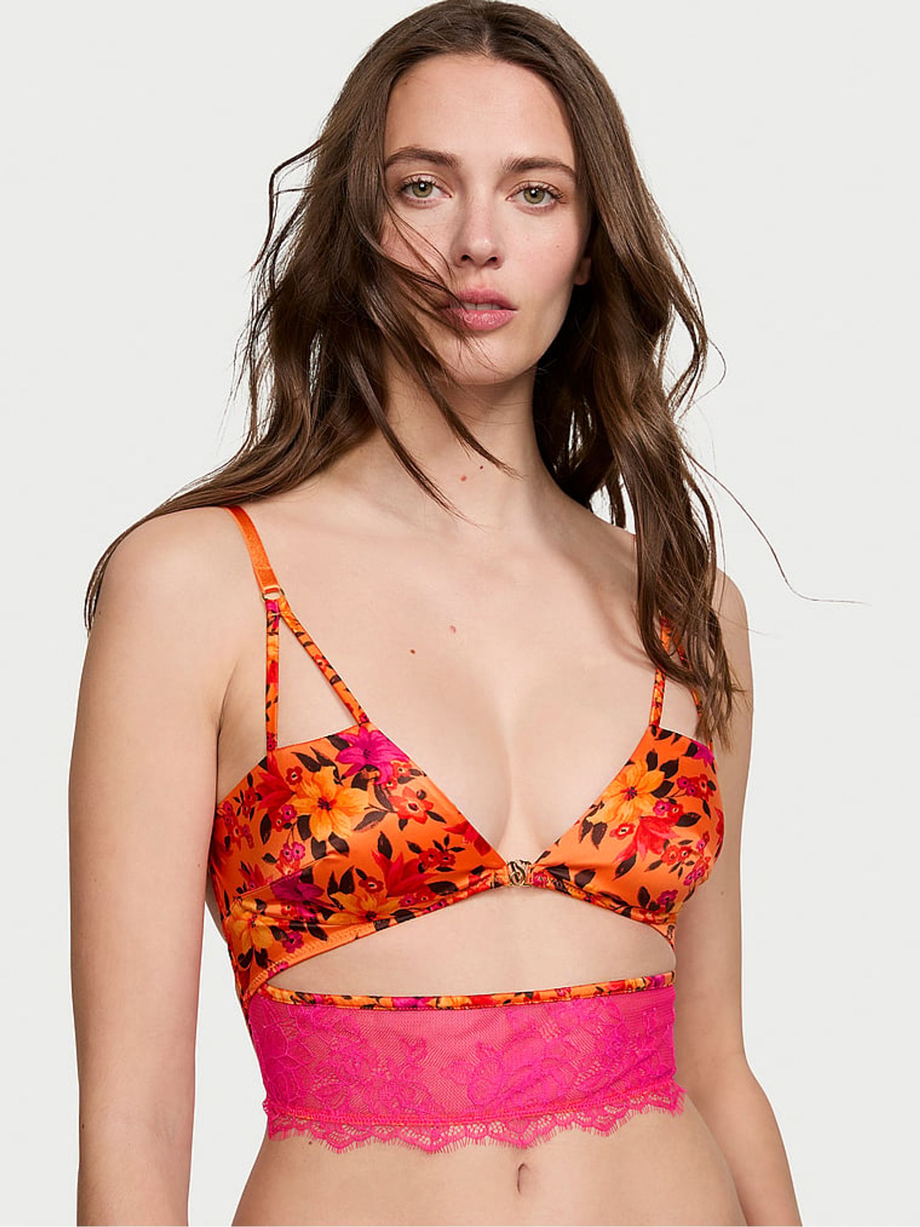 Sunset Orange Tropical Print Corset Bra Top - Image 3 of 5