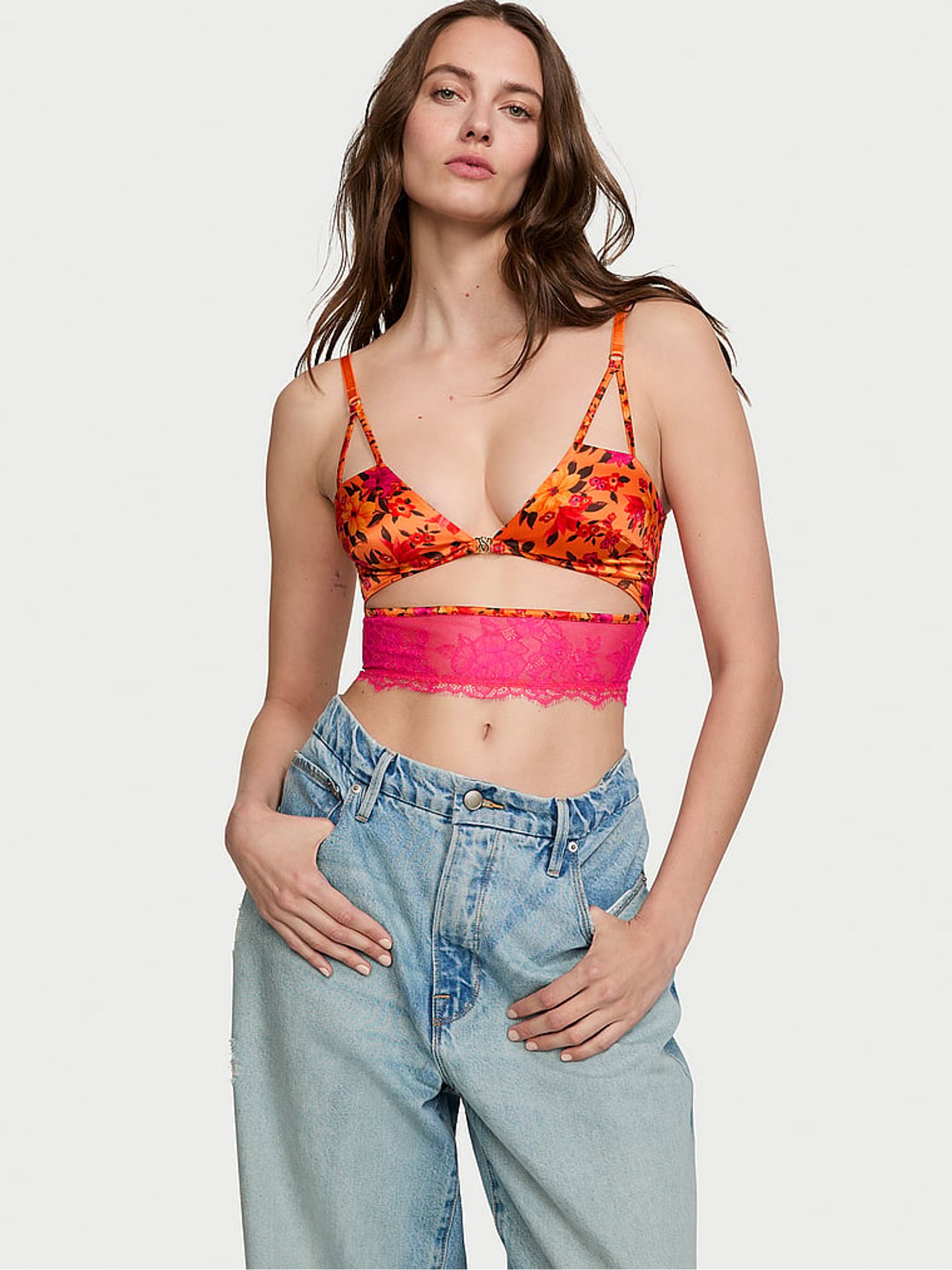 Sunset Orange Tropical Print Corset Bra Top - Image 4 of 5