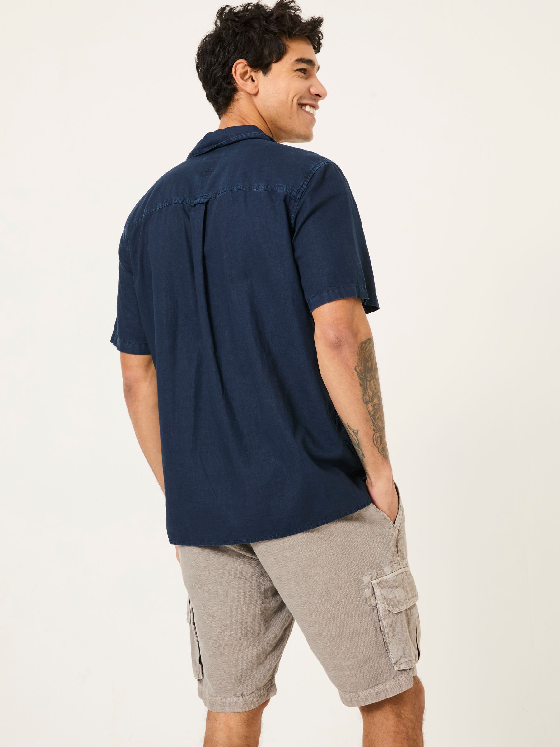 Bugle Navy Linen Cotton Shirt - Image 2 of 5