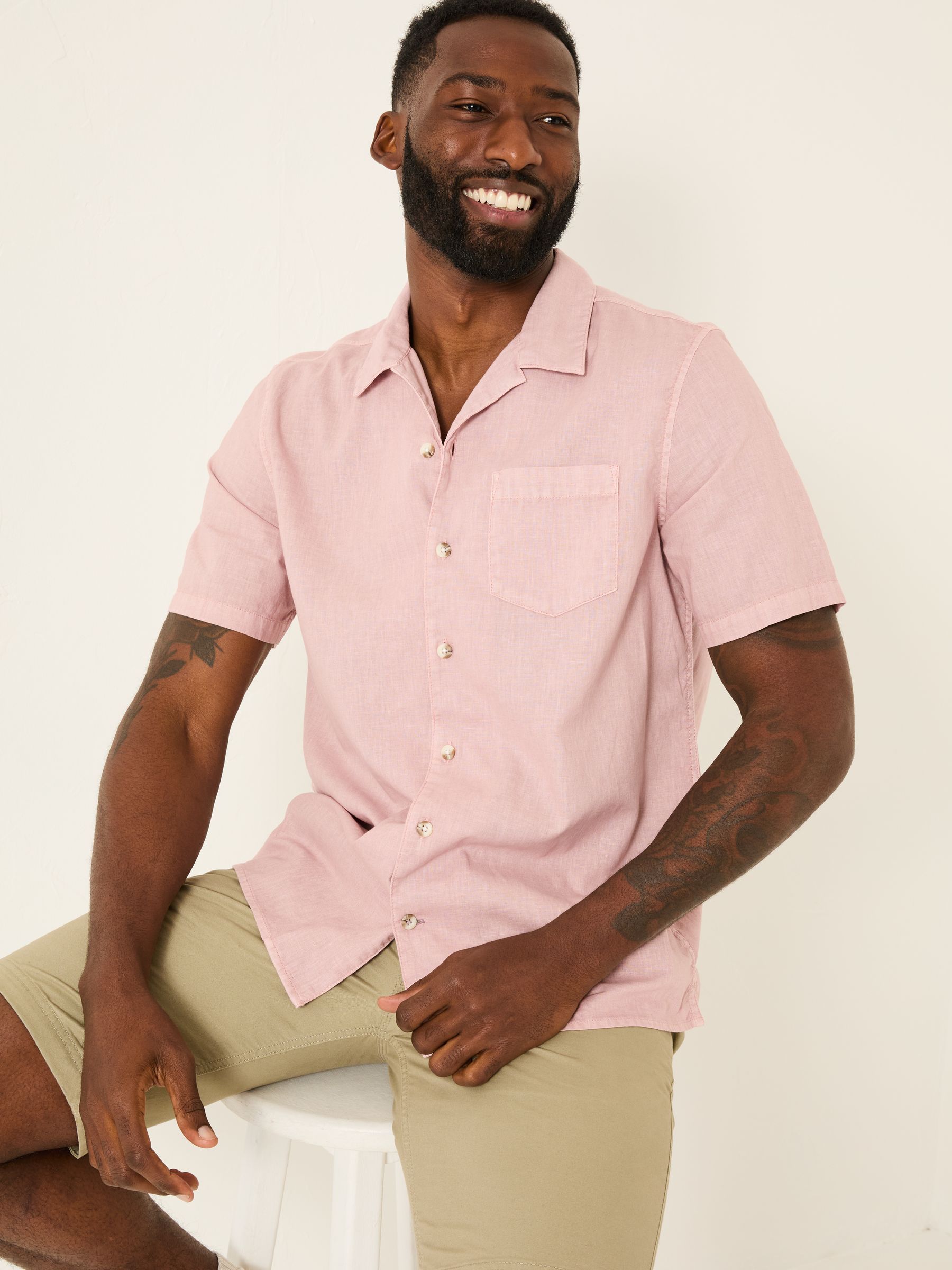 Bugle Dusky Pink Linen Cotton Shirt - Image 4 of 5