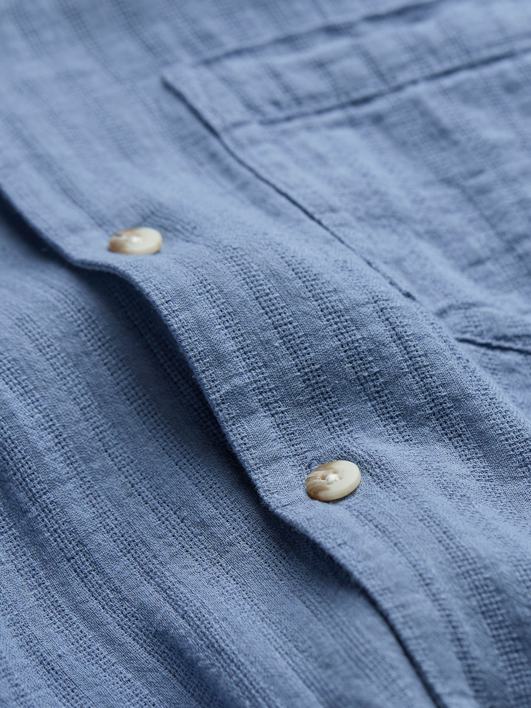 Bugle Blue Stripe Short Sleeve Linen Cotton Shirt - Image 10 of 10
