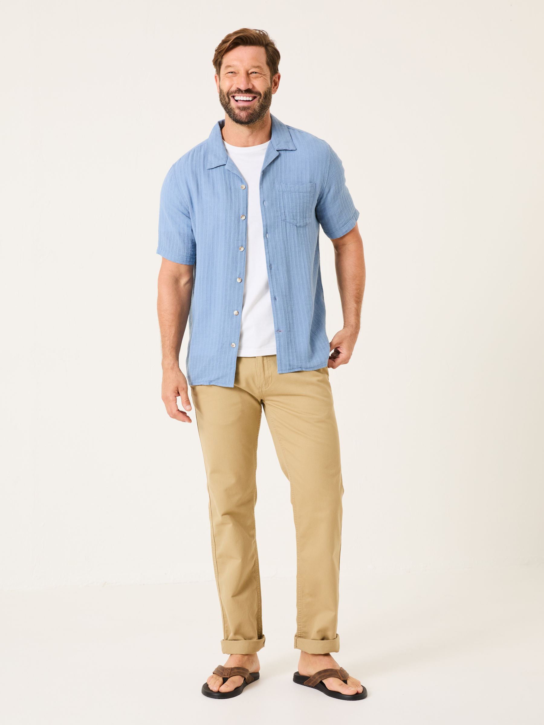 Bugle Blue Stripe Short Sleeve Linen Cotton Shirt - Image 2 of 5