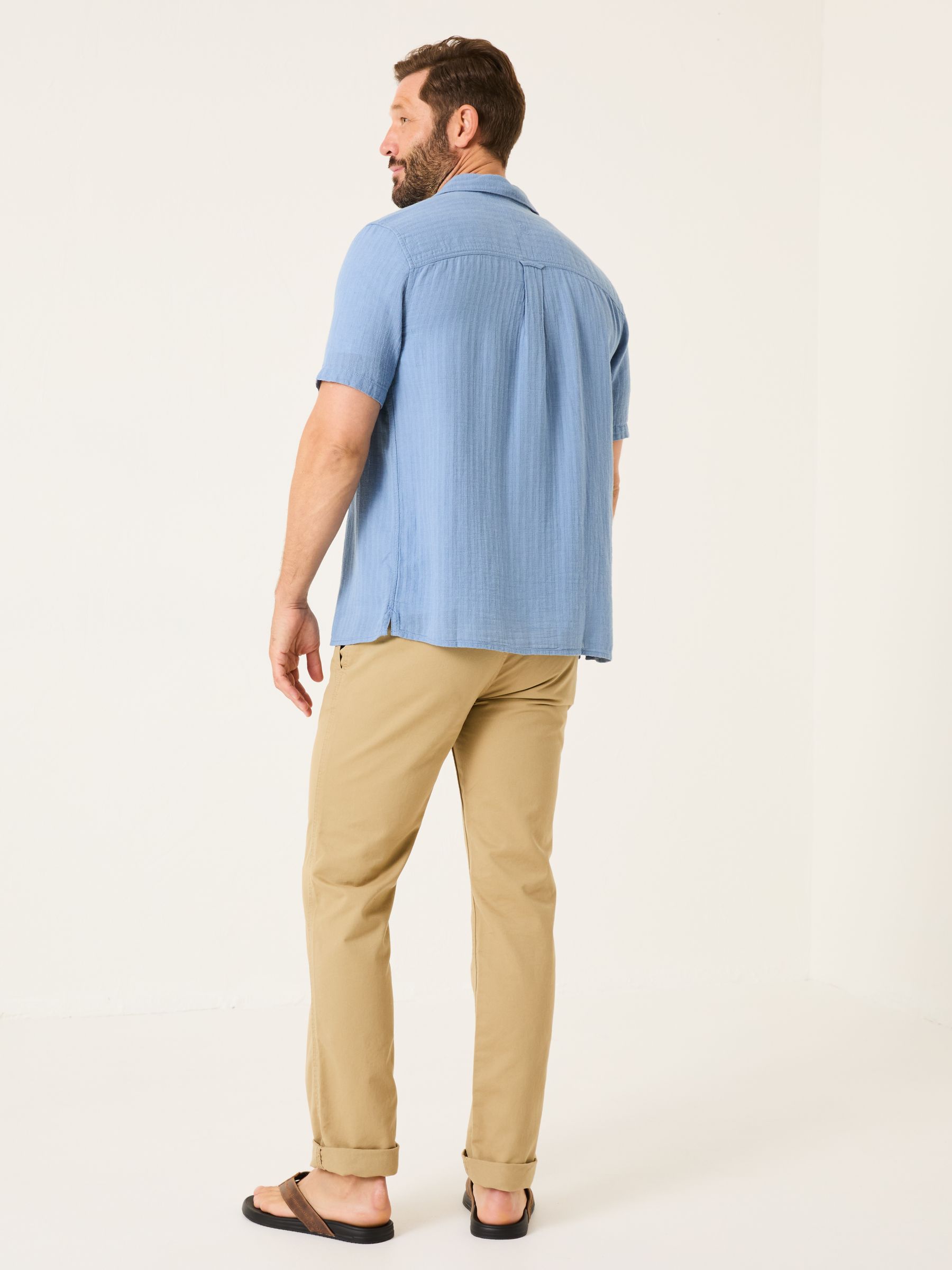 Bugle Blue Stripe Short Sleeve Linen Cotton Shirt - Image 3 of 5