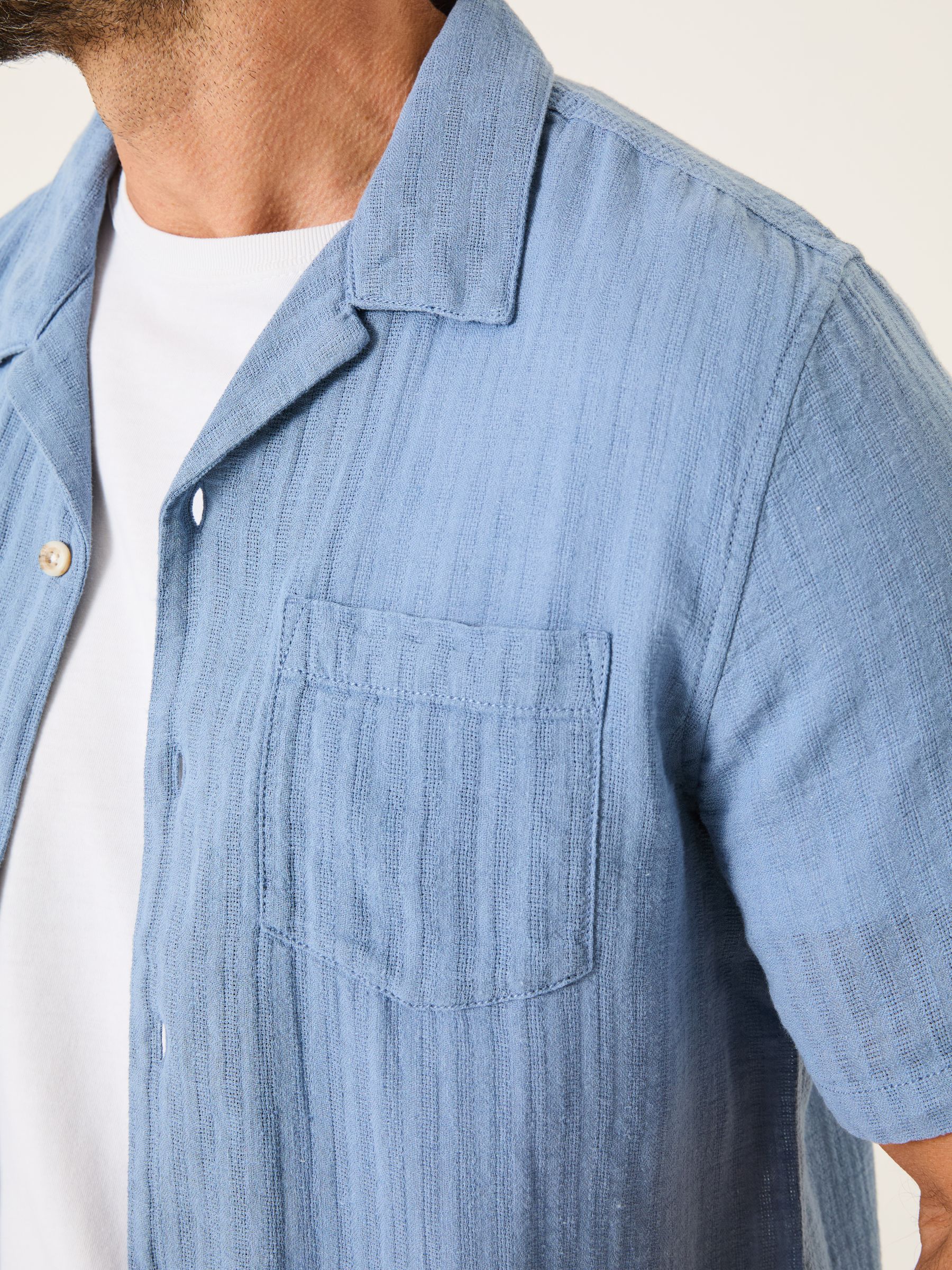 Bugle Blue Stripe Short Sleeve Linen Cotton Shirt - Image 4 of 5
