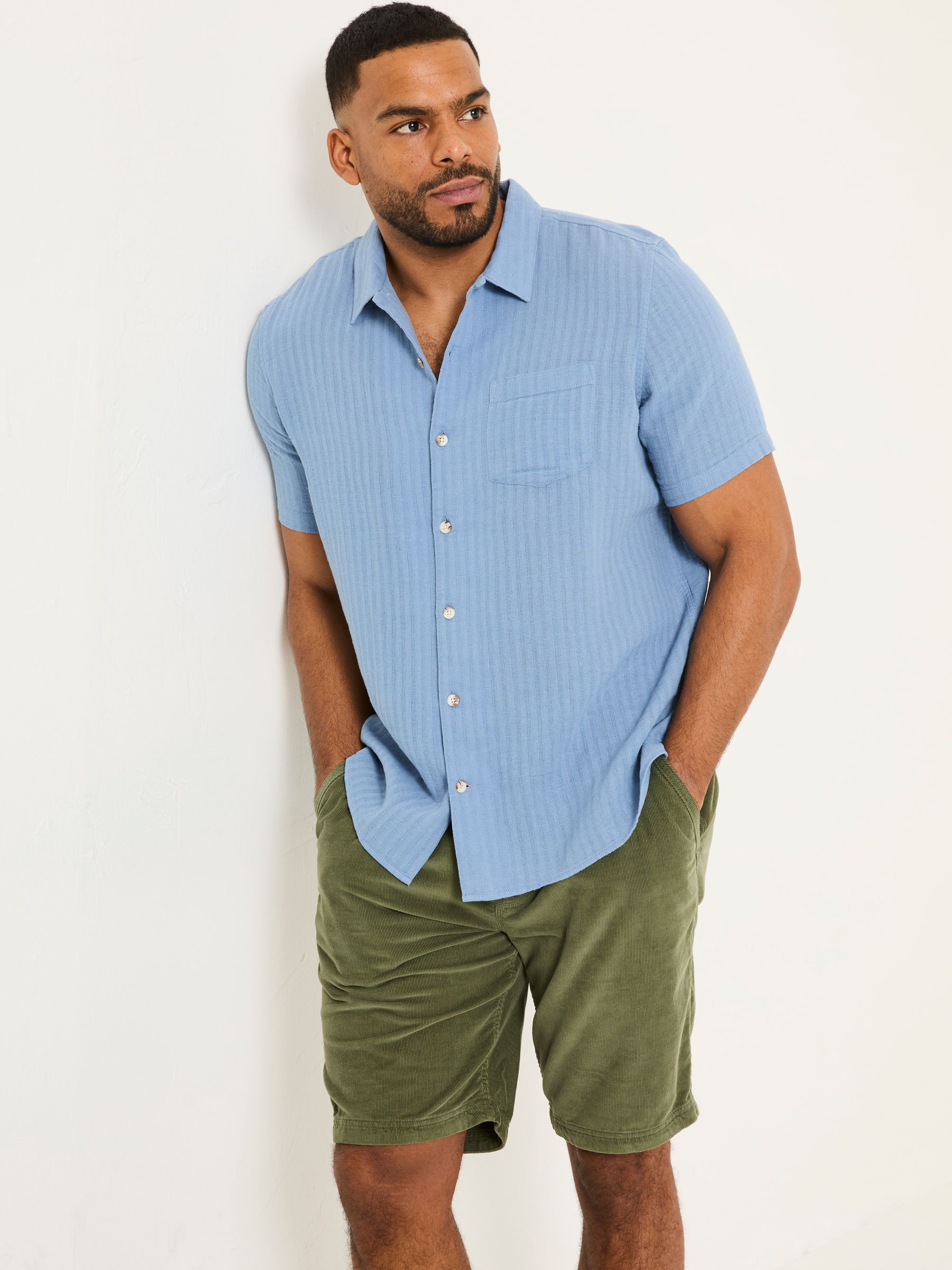 Bugle Blue Stripe Short Sleeve Linen Cotton Shirt - Image 5 of 5