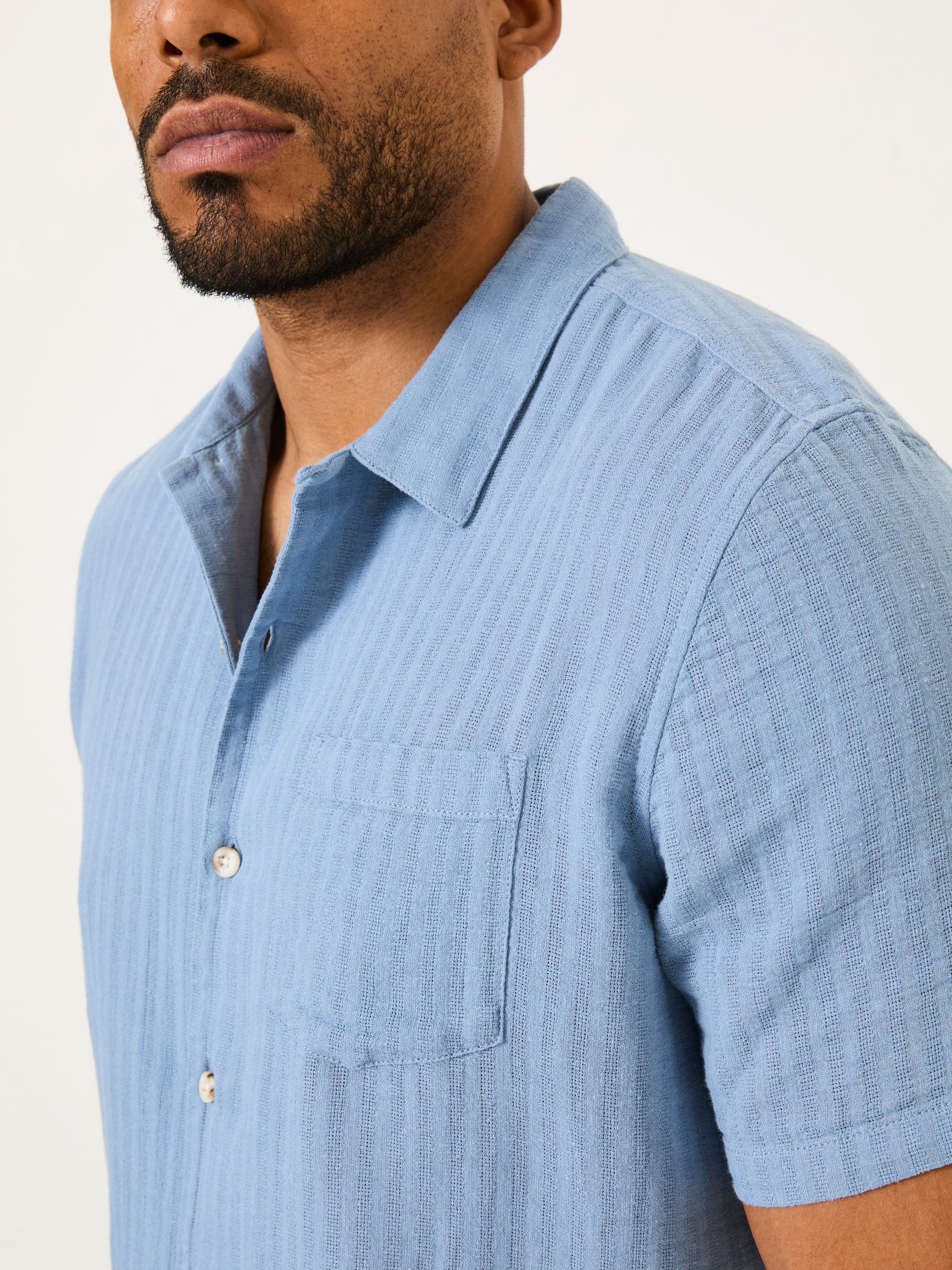 Bugle Blue Stripe Short Sleeve Linen Cotton Shirt - Image 6 of 10