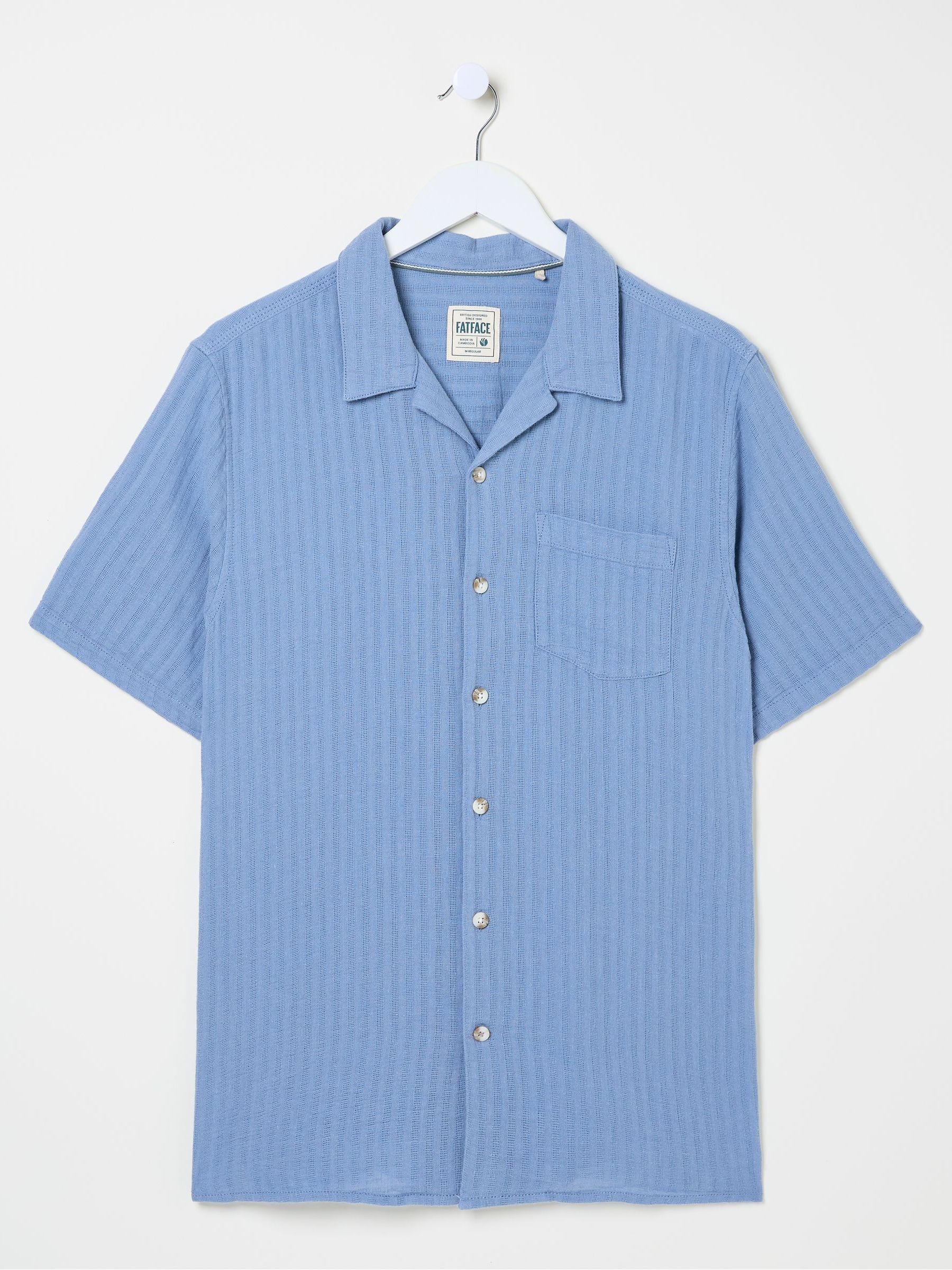 Bugle Blue Stripe Short Sleeve Linen Cotton Shirt - Image 9 of 10