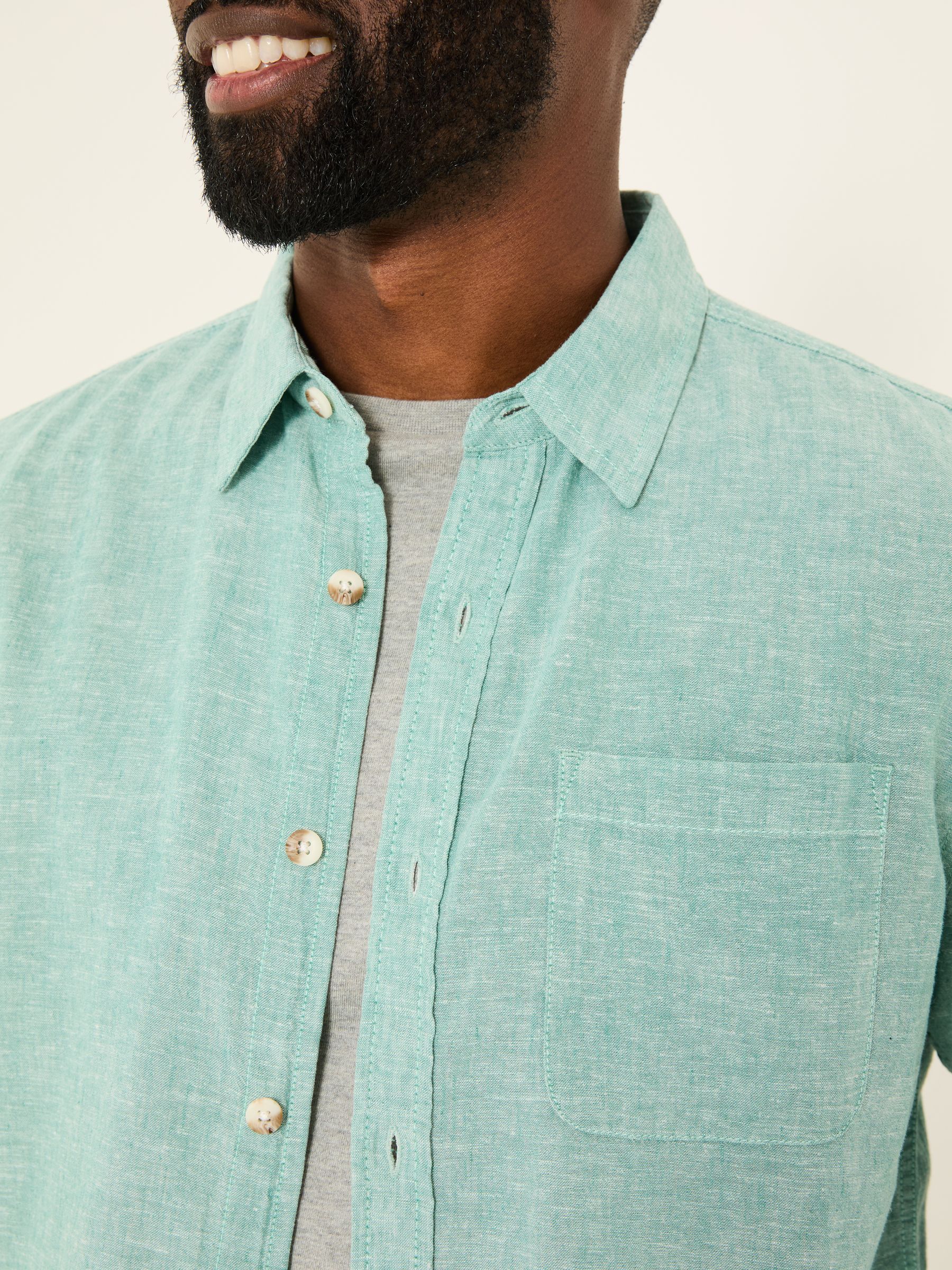 Bugle Light Teal Linen Cotton Shirt - Image 4 of 5