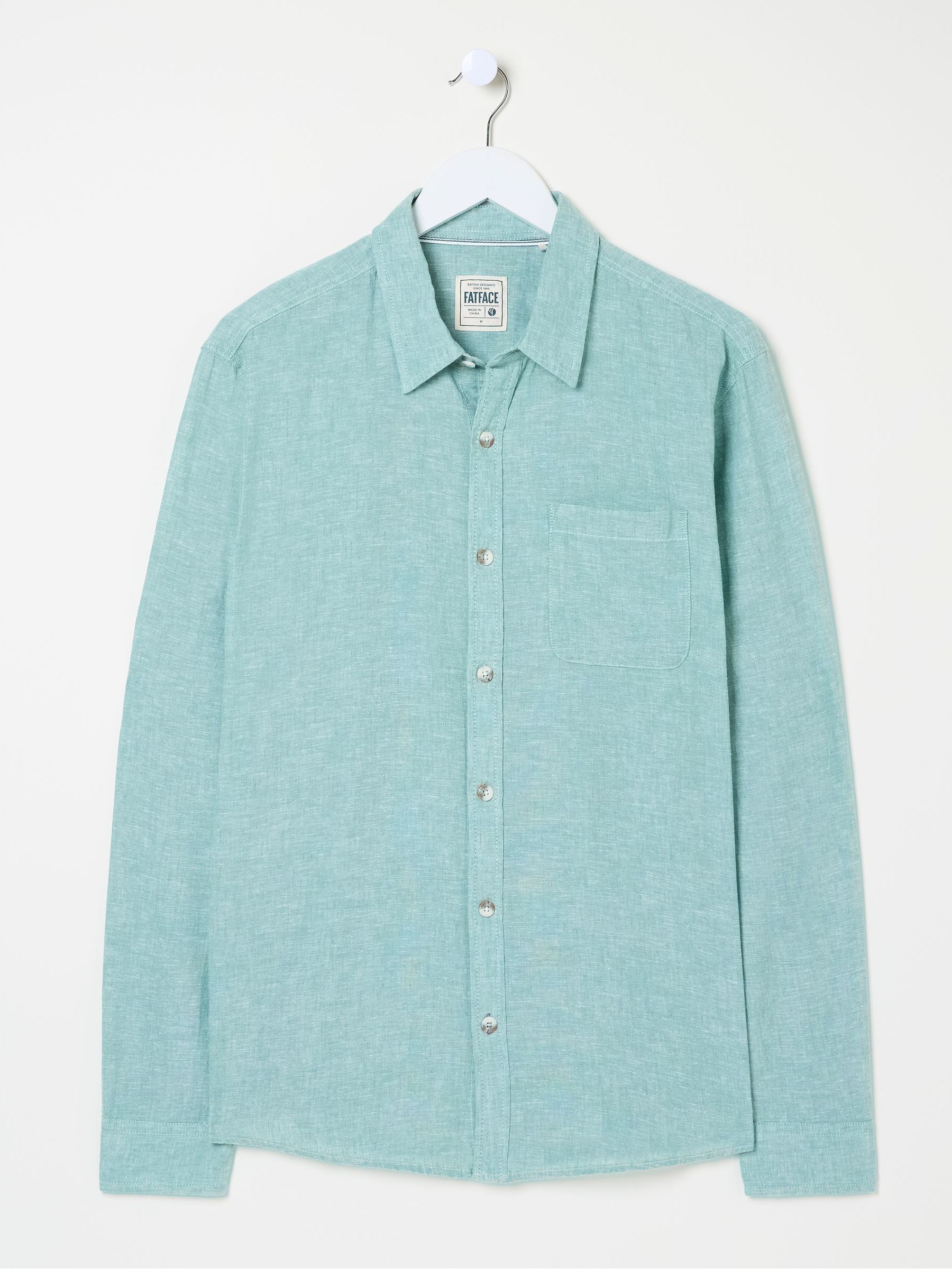 Bugle Light Teal Linen Cotton Shirt - Image 5 of 5