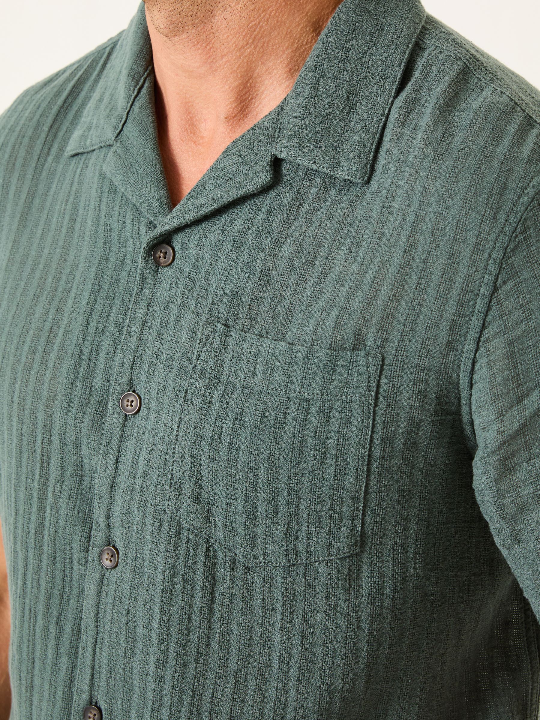 Bugle Dusky Green Stripe Short Sleeve Linen Cotton Shirt - Image 5 of 6