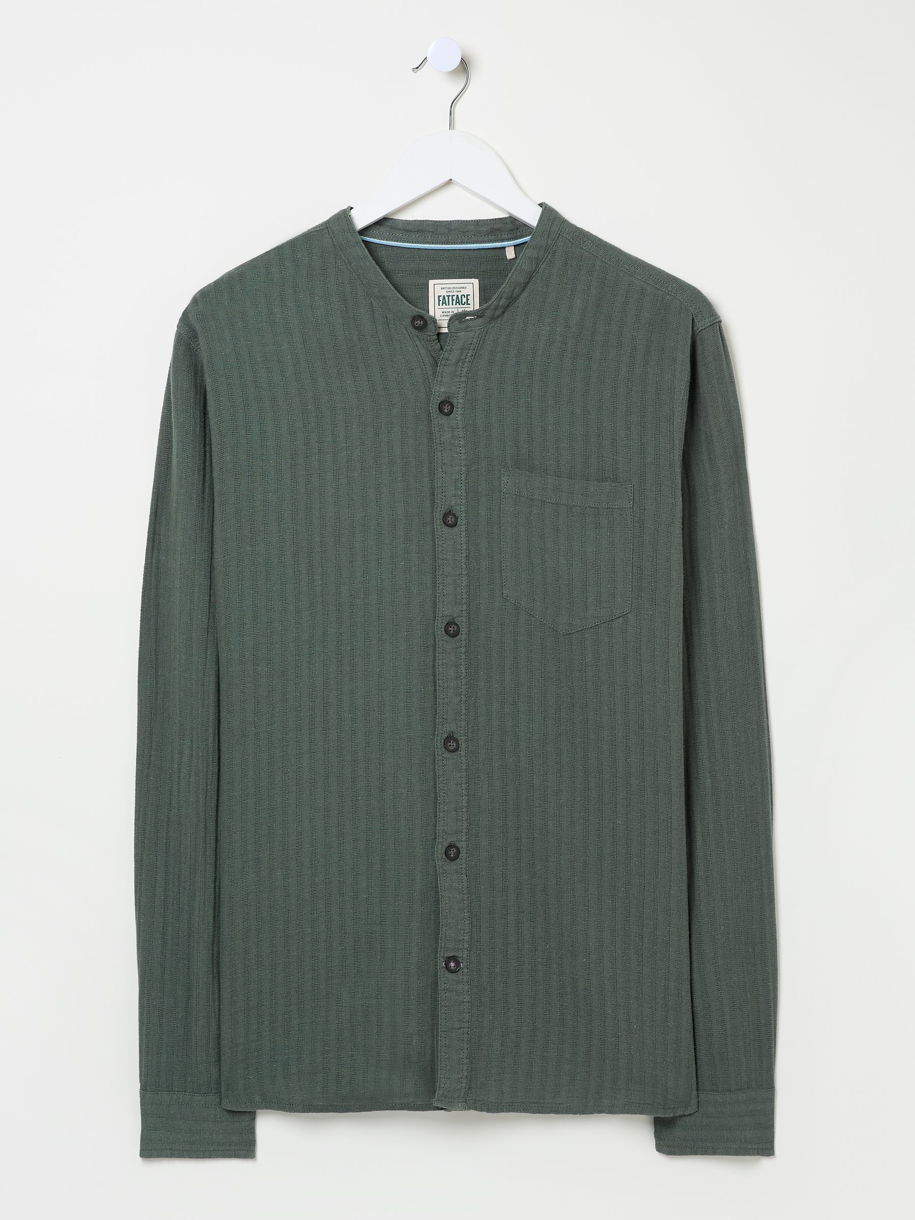 Bugle Dusky Green Long Sleeve Grandad Linen Cotton Shirt - Image 5 of 5