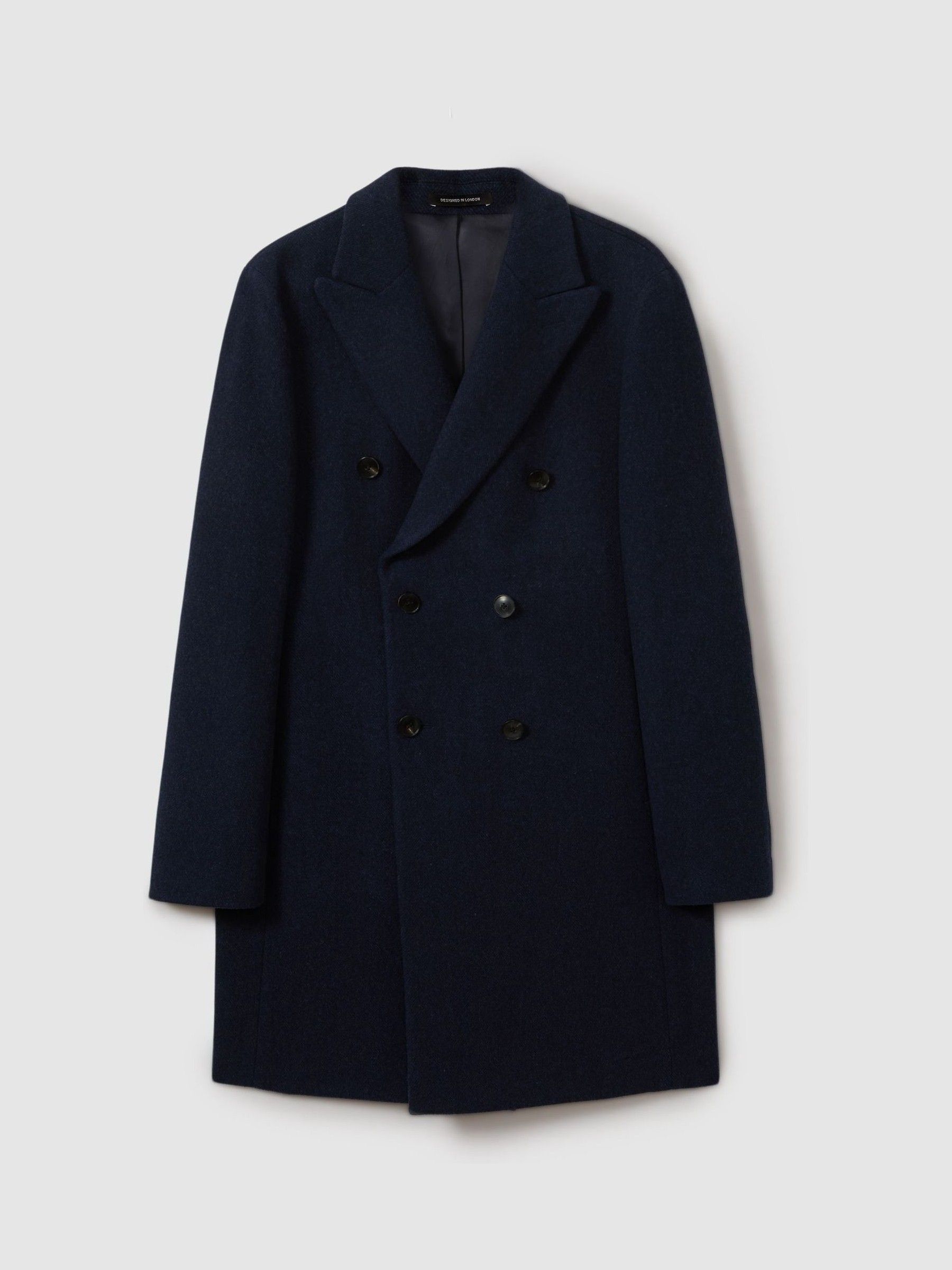 Wool Blend Herringbone Twill Overcoat in Navy Herringbone - Image 2 of 6
